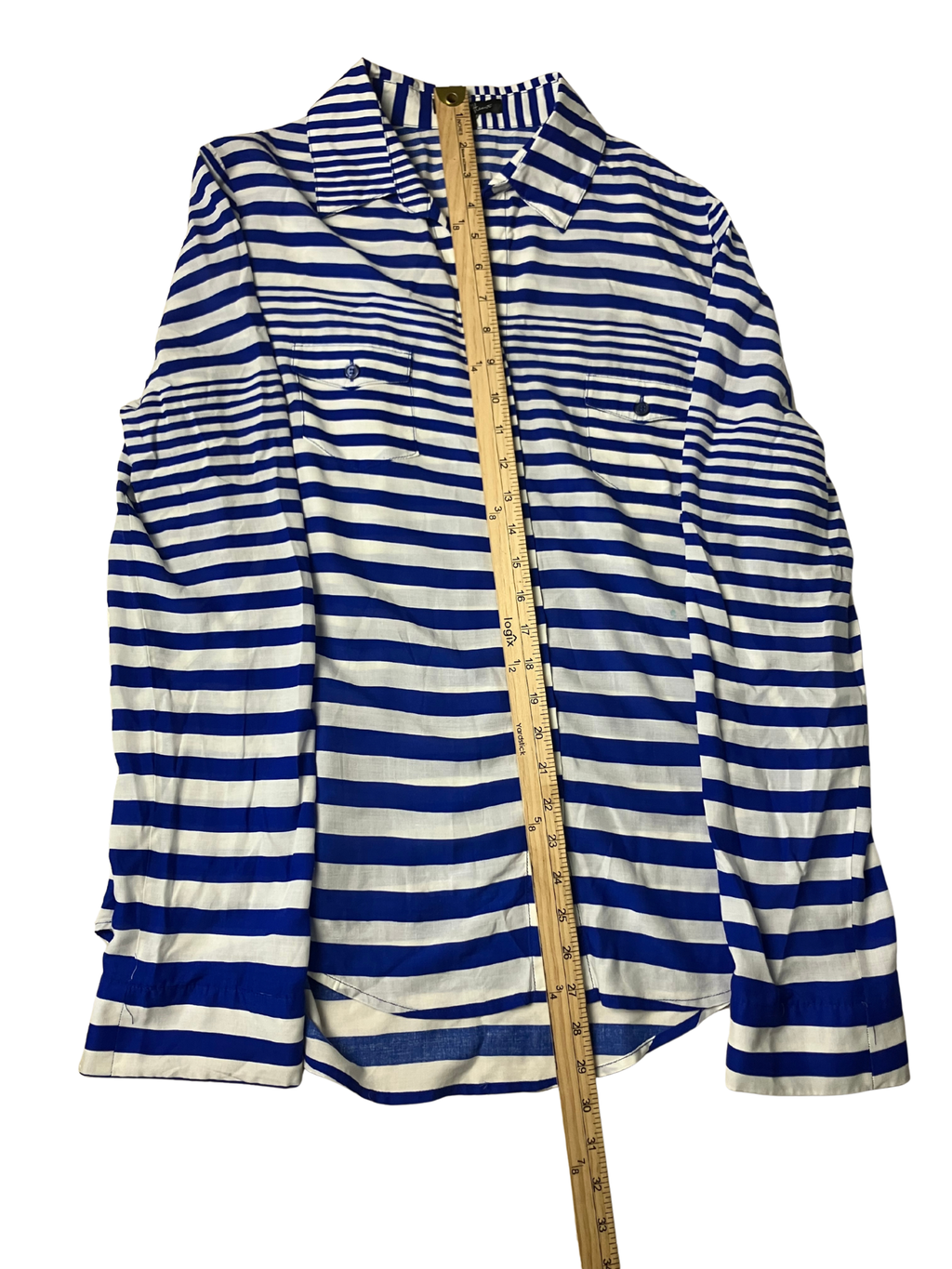 Velvet Heart — Striped Blouse | Nautical rayon, button-front ease · Sz M