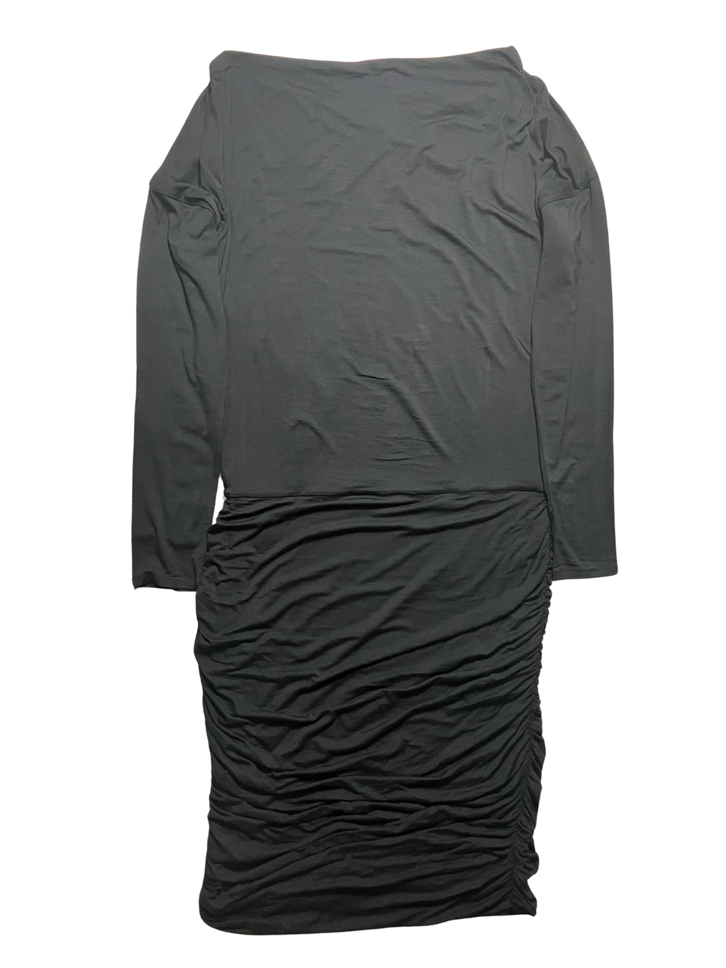 Athleta Black Long Sleeve Midi Dress Draped Neckline Ruched Skirt Size XLT