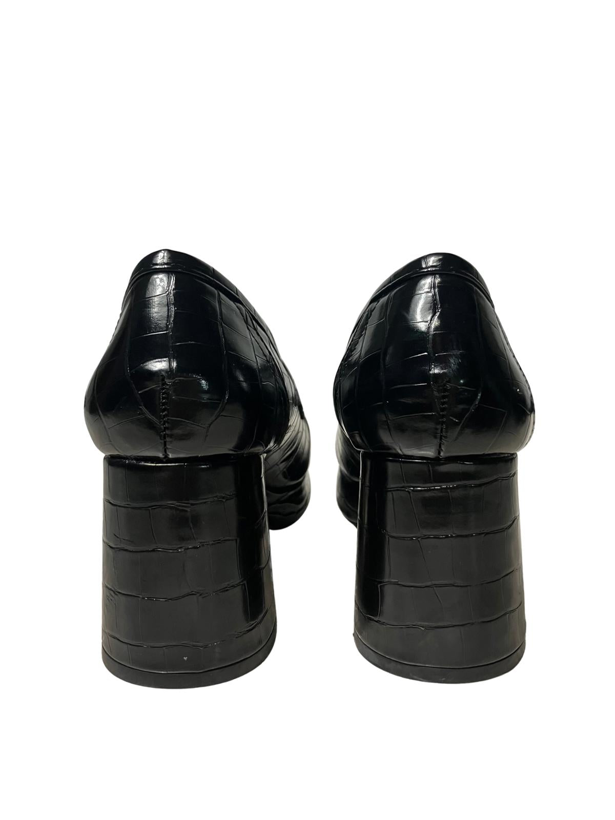 ASOS Design Croc Embossed Platform Loafers Black UK4