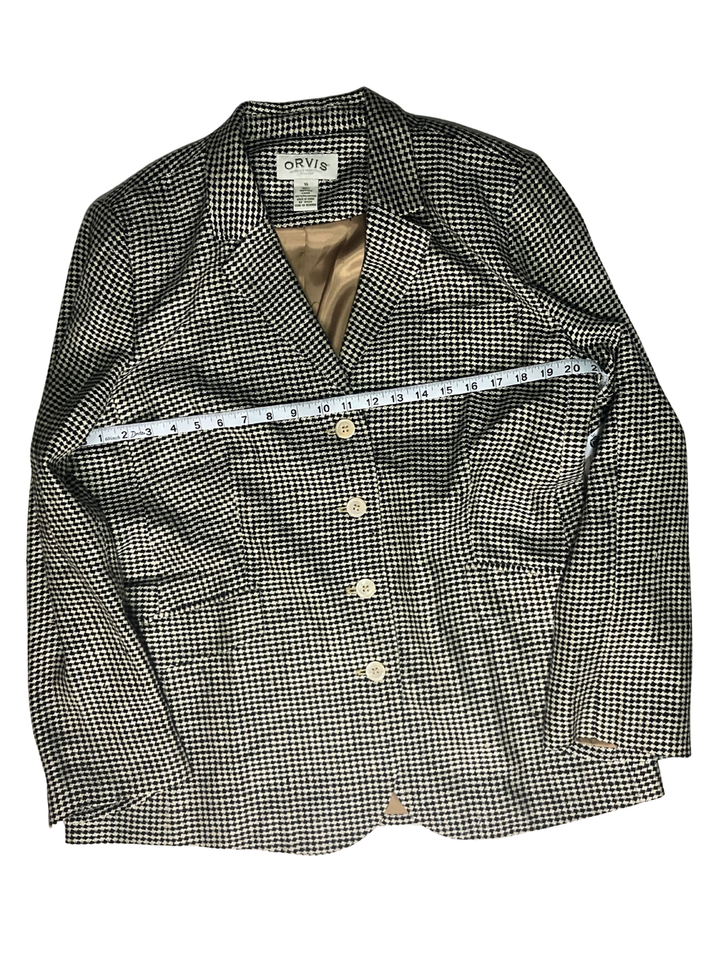 Orvis Black & Ivory Houndstooth Blazer – Women's Size 16 – Classic Tailored