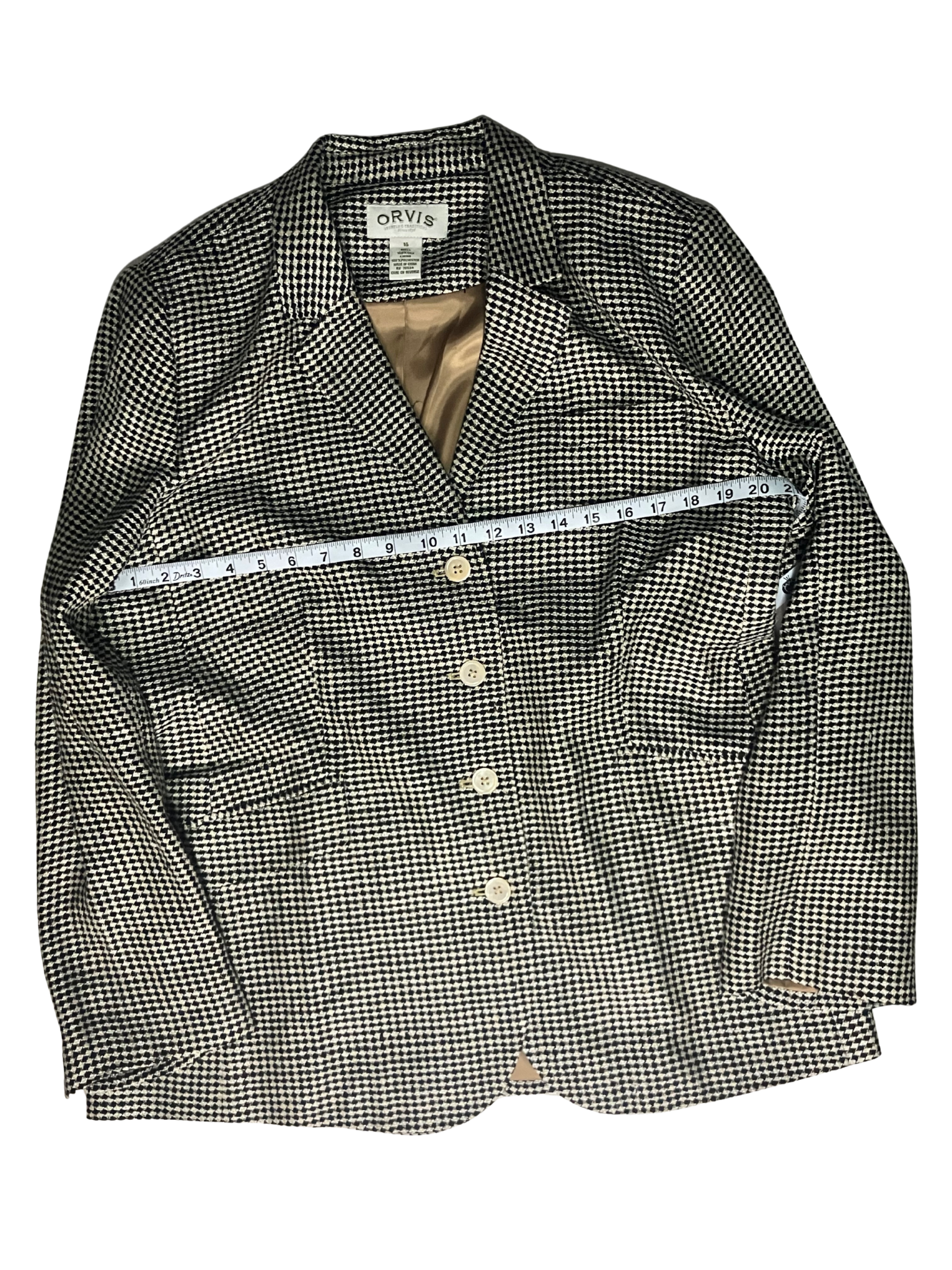 Orvis Black & Ivory Houndstooth Blazer – Women's Size 16 – Classic Tailored