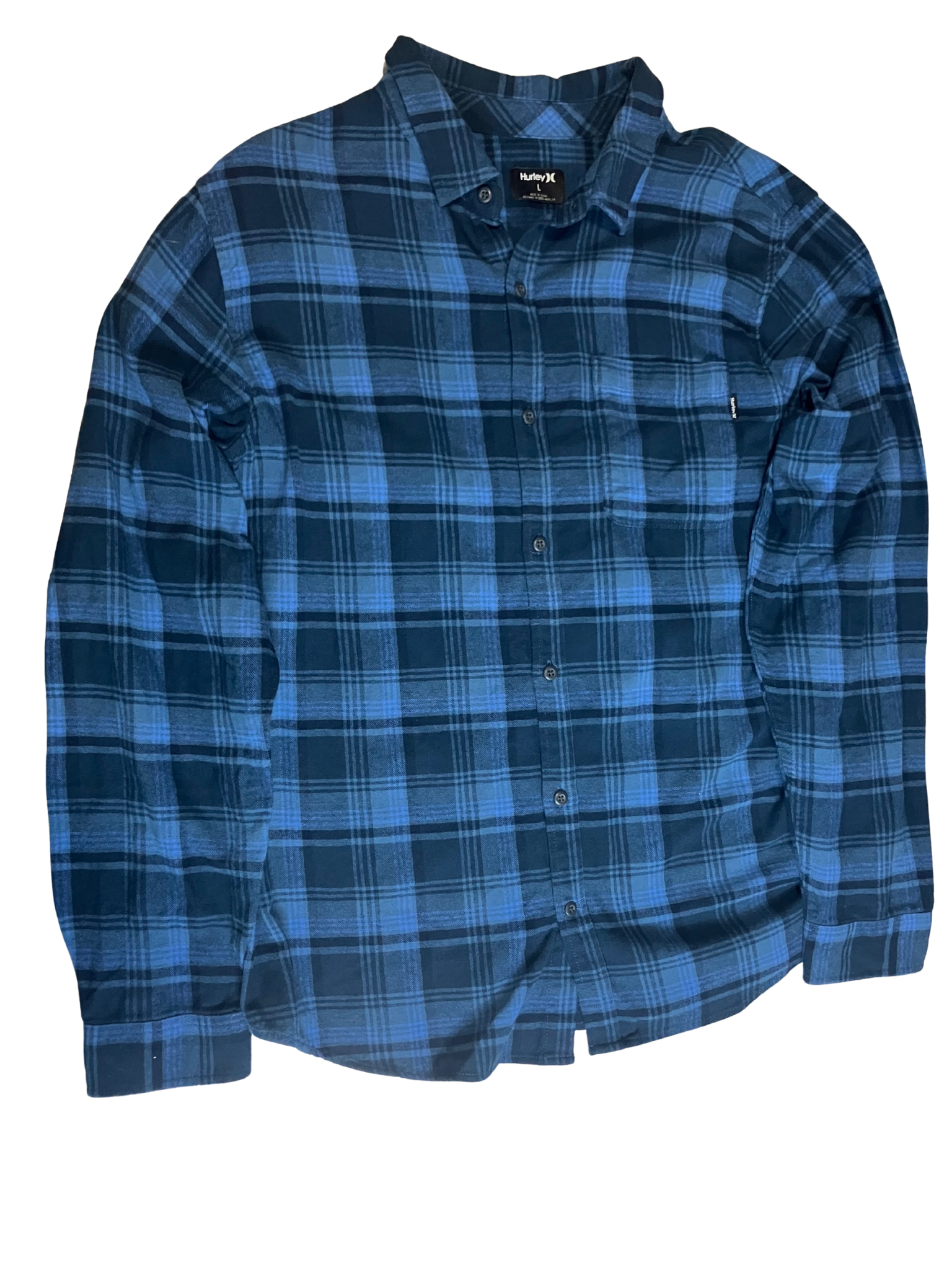 Hurley Men's Organic Cotton Flannel Shirt Blue Plaid Button Up L NWT