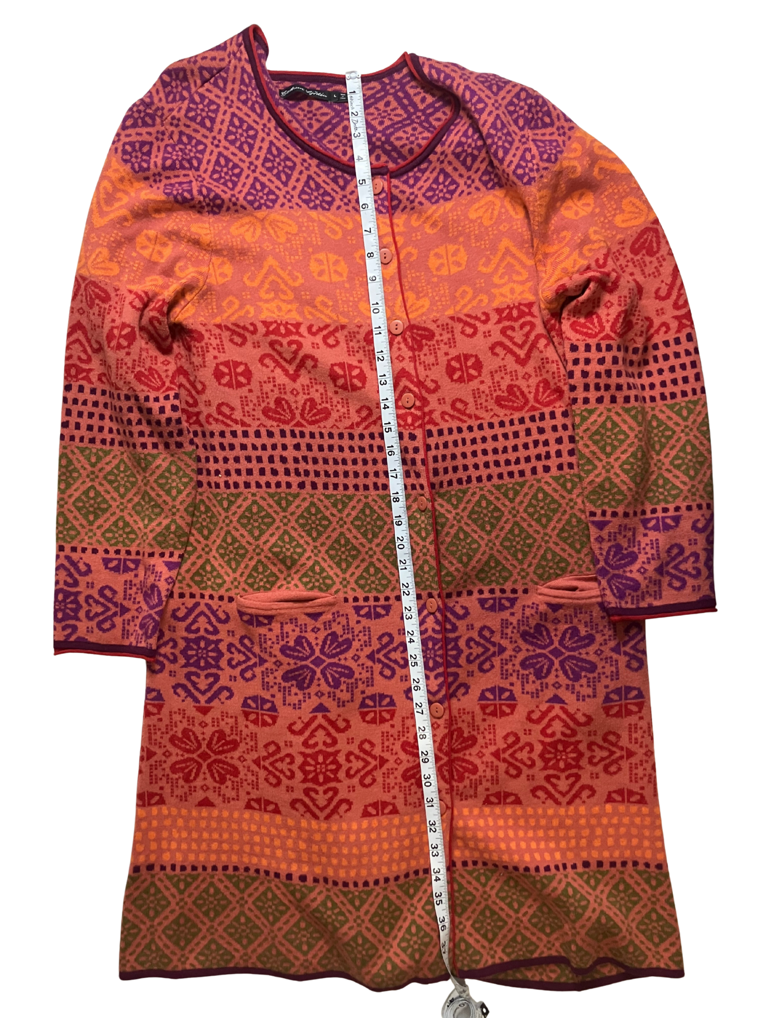 Gudrun Sjödén Multicolor Knit Cardigan Dress Geometric Floral Size L