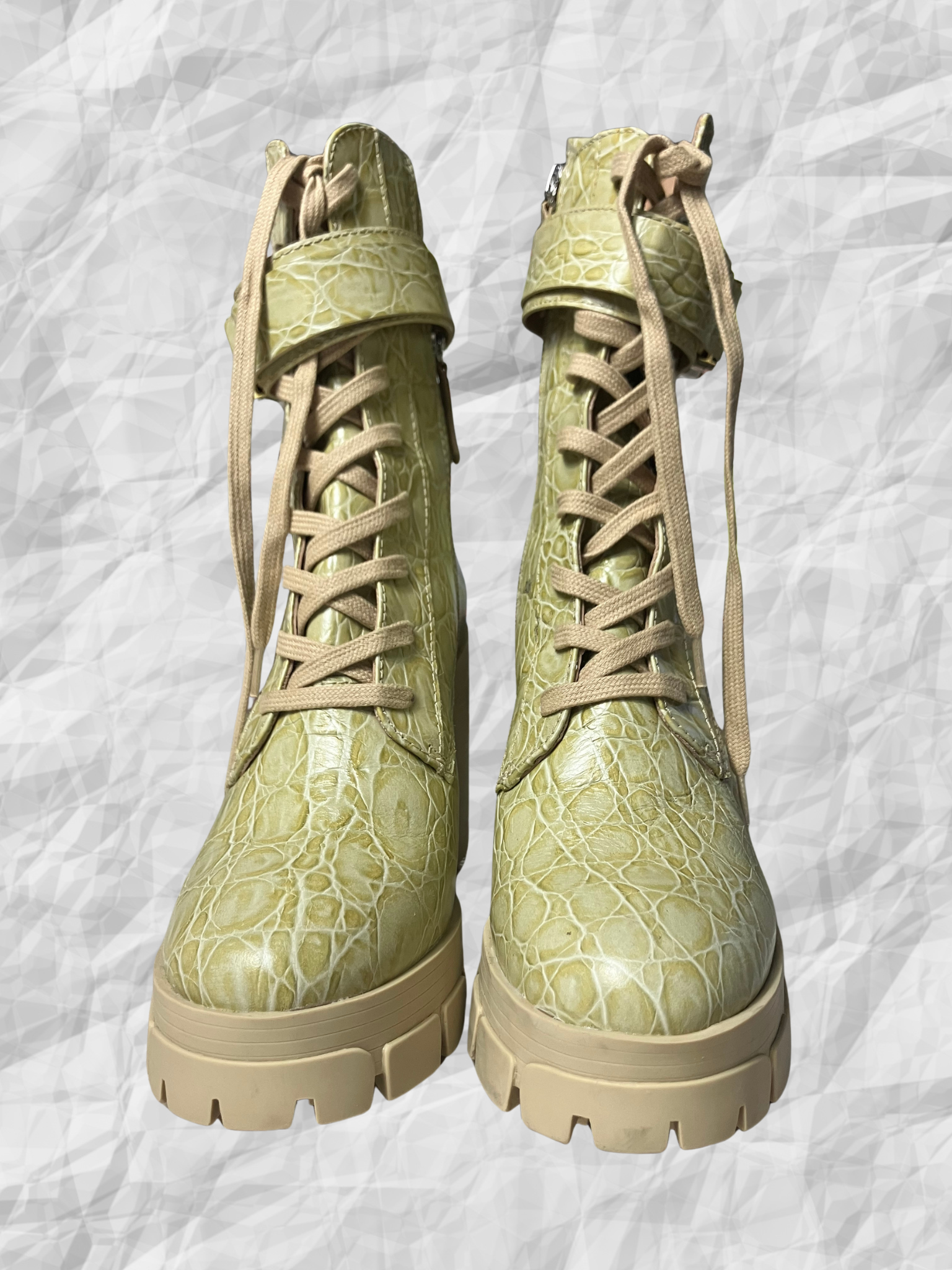Schutz — Combat Boots | Croc-embossed leather, chunky lug sole · Sz 8