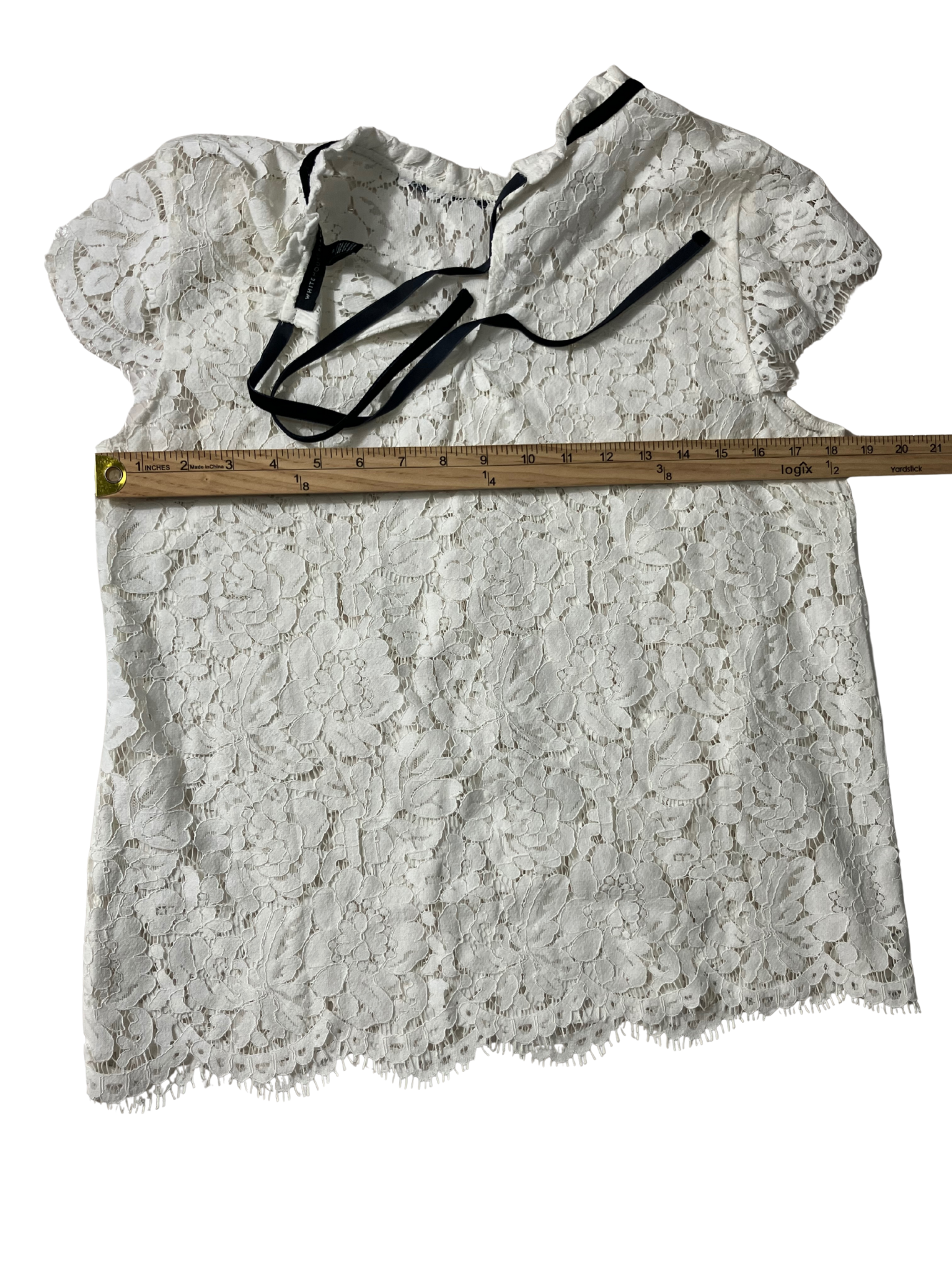 White House Black Market White Lace Cap Sleeve Top - Size S