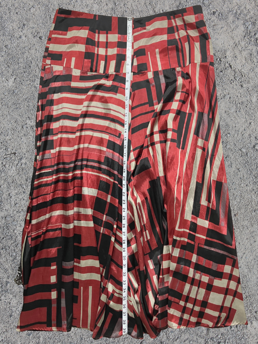 Peruvian Connection — Maxi Skirt | Art Deco geometric print, drop waist · Sz 16
