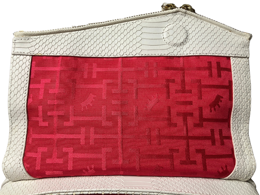 Elaine Turner White Snake-Embossed Envelope Clutch – Gold Hardware – NWT