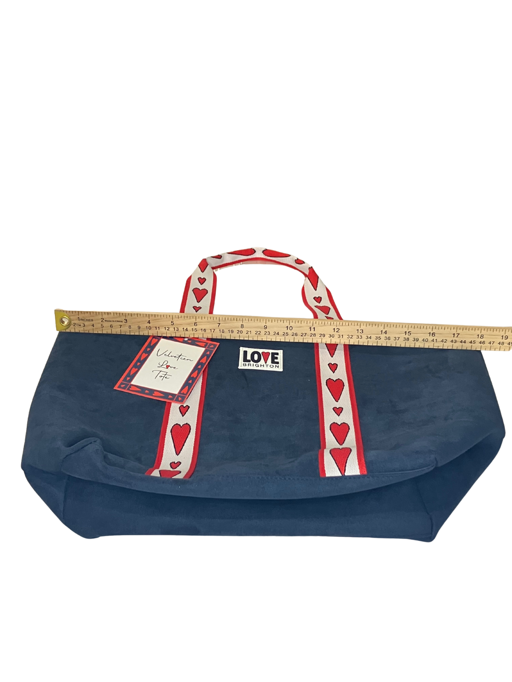 Brighton Love Valentine Tote Bag Navy Blue with Red Hearts - Canvas Shoulder Bag