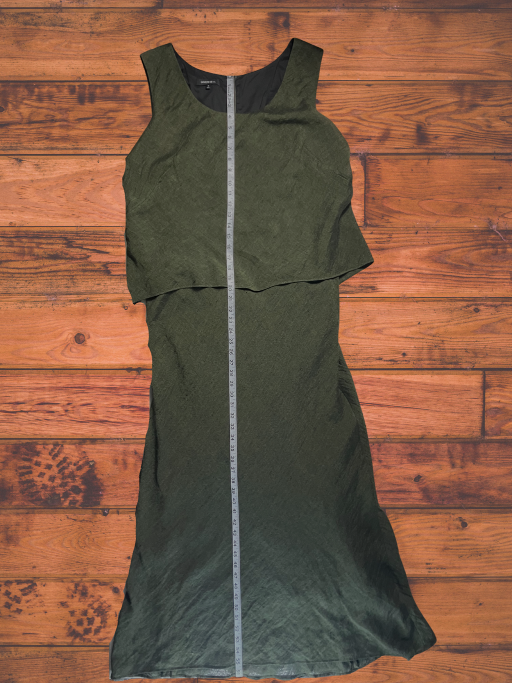 Lafayette 148 New York — Dress | Olive linen-blend midi with architectural overlay bodice · Sz 16
