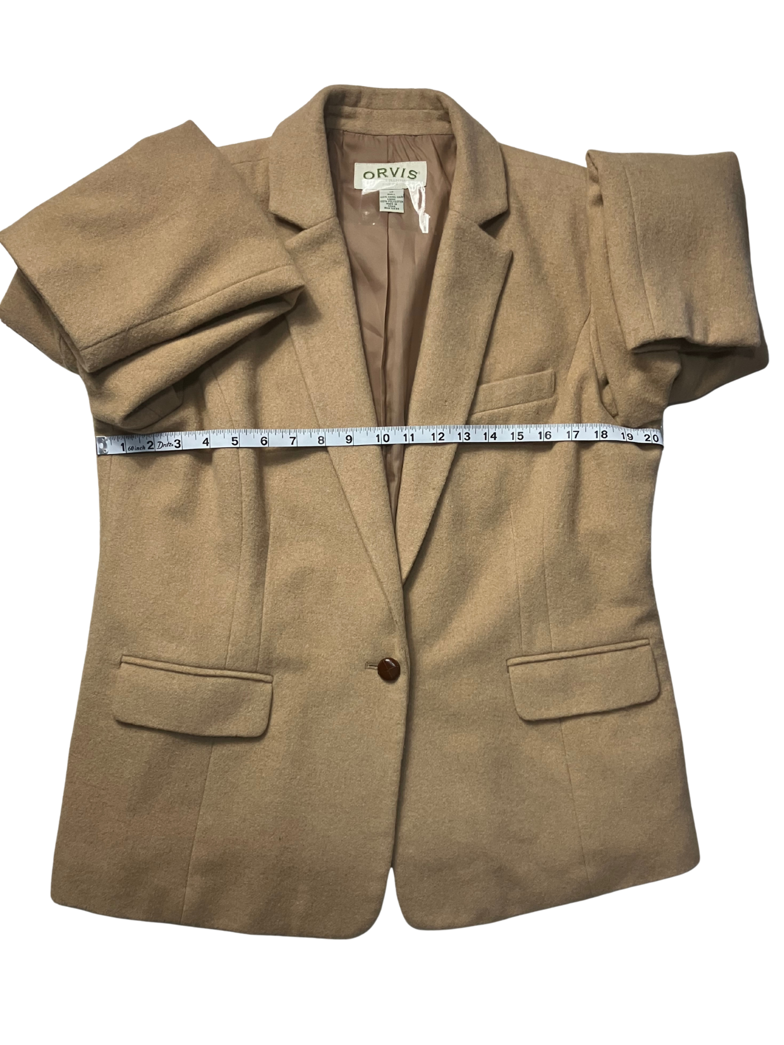 Orvis Camel Wool Blazer Women's Size 16 Classic Tailored One-Button Jacket