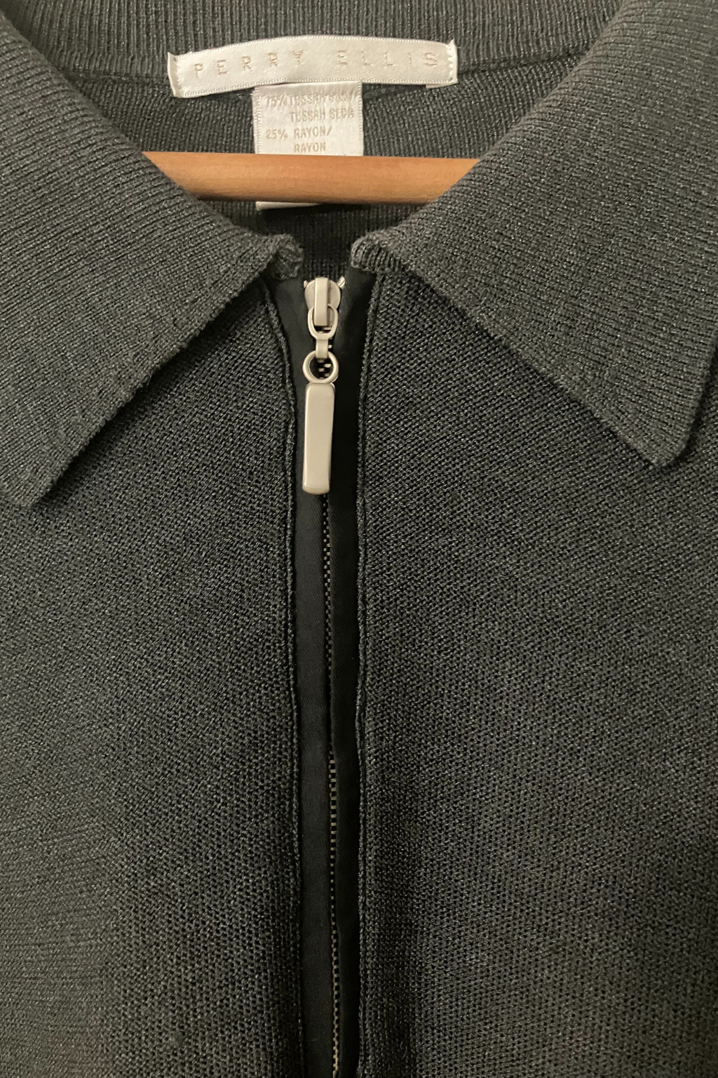 Perry Ellis Men’s Zip-Up Collared Sweater Large Tussah Silk Blend