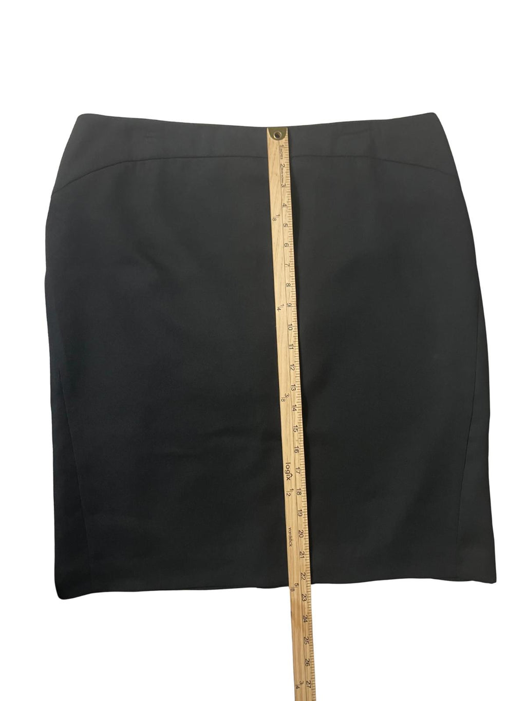 Ann Taylor — Pencil Skirt | Deep black, structured mini with wide waistband · Sz 16