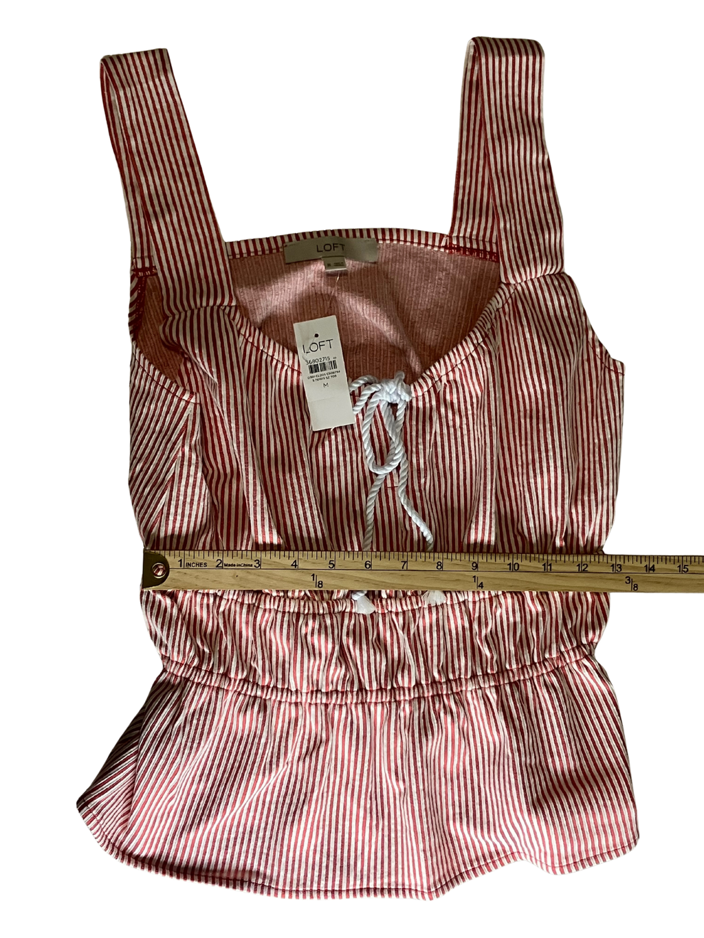 LOFT Red White Striped Sleeveless Top Size M - NWT Nautical Peplum