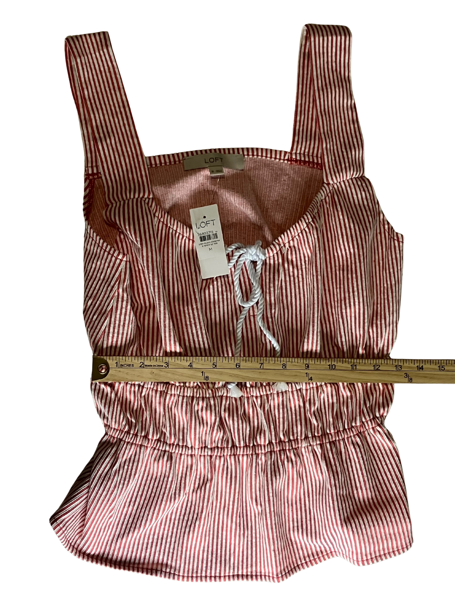LOFT Red White Striped Sleeveless Top Size M - NWT Nautical Peplum
