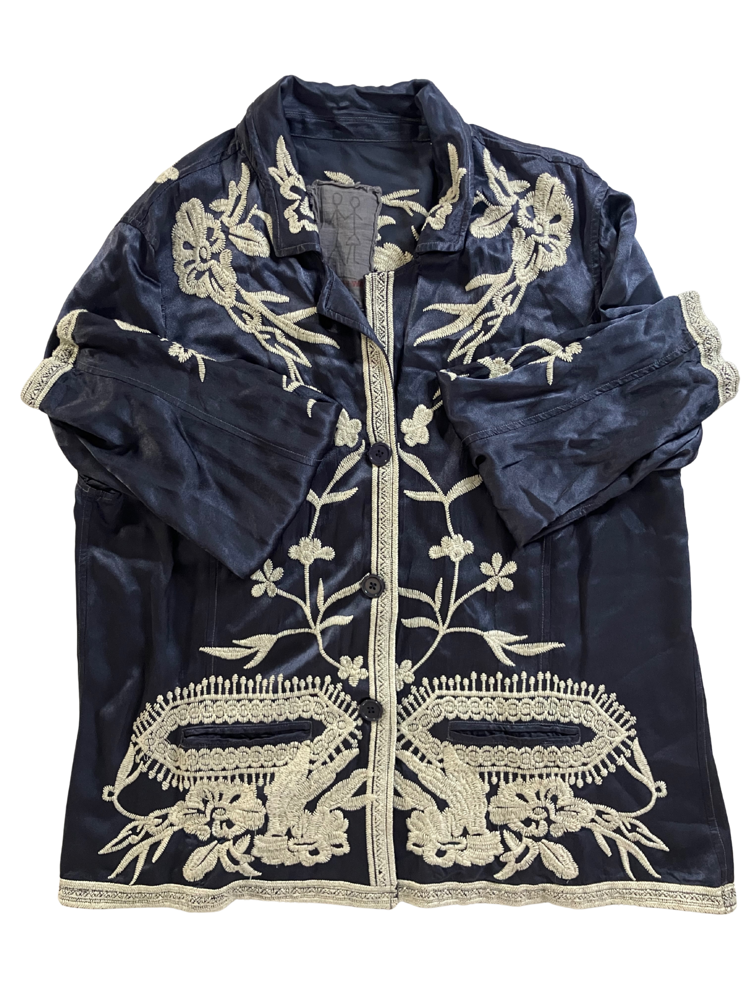 Johnny Was Navy Embroidered Kimono Jacket Size L Boho Chic Art to Wear