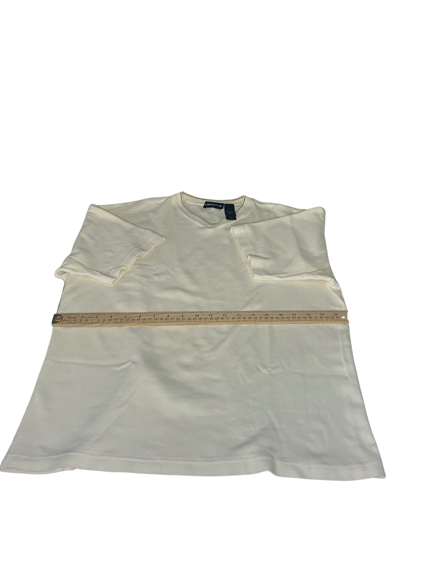 Claiborne Men's V-Neck T-Shirt Size M Cream White Short Sleeve