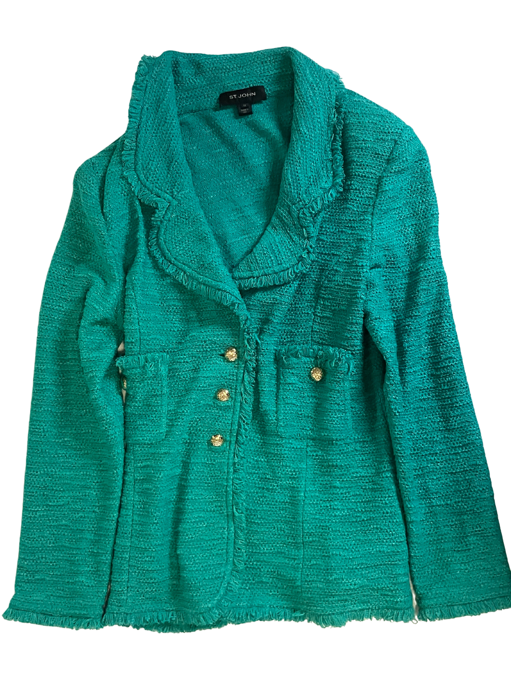 St. John Turquoise Boucle Knit Blazer Size 14 Made in USA - Like New