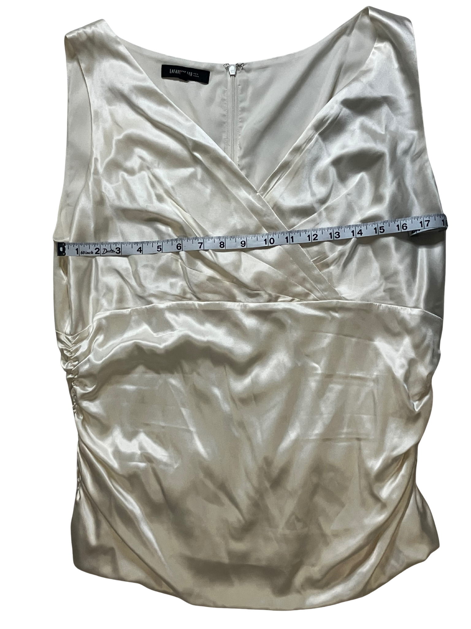 Lafayette 148 New York Ivory Silk Draped V-Neck Sleeveless Top Size 16