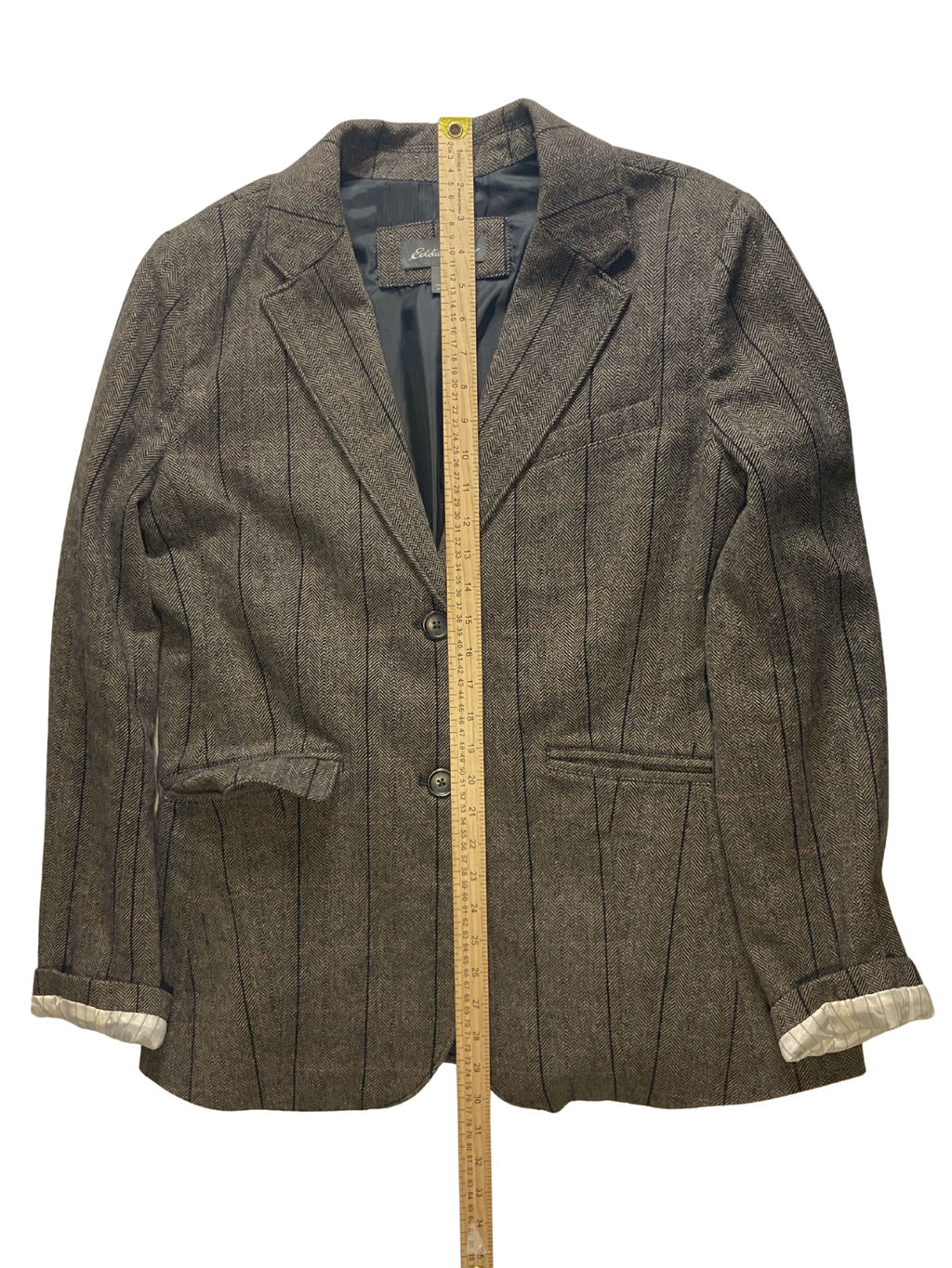 Eddie Bauer Women's Wool Blazer Herringbone Pinstripe Brown 16