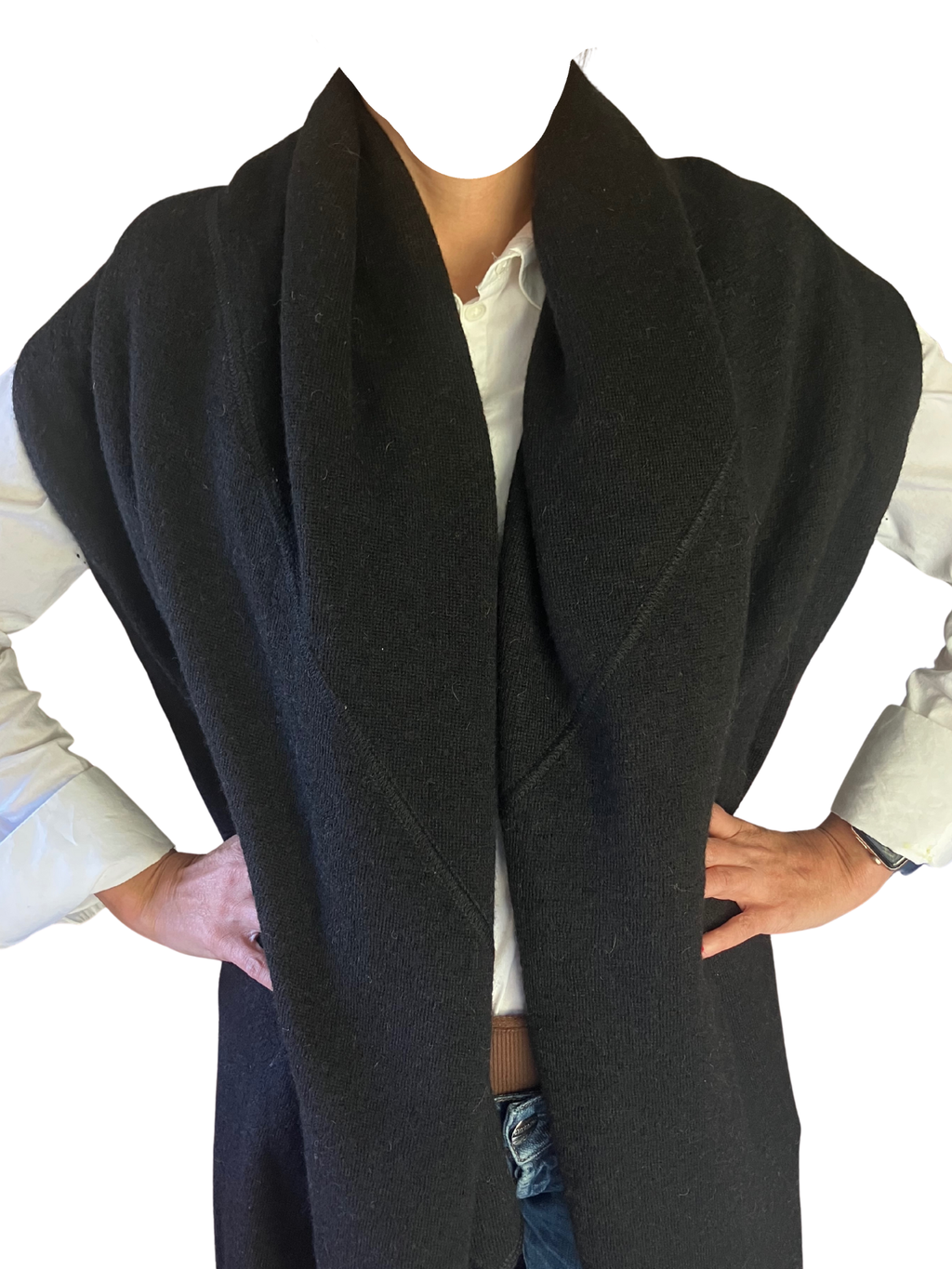 Peruvian Connection Long Black Alpaca Wrap Vest Sleeveless Coat XL Peru