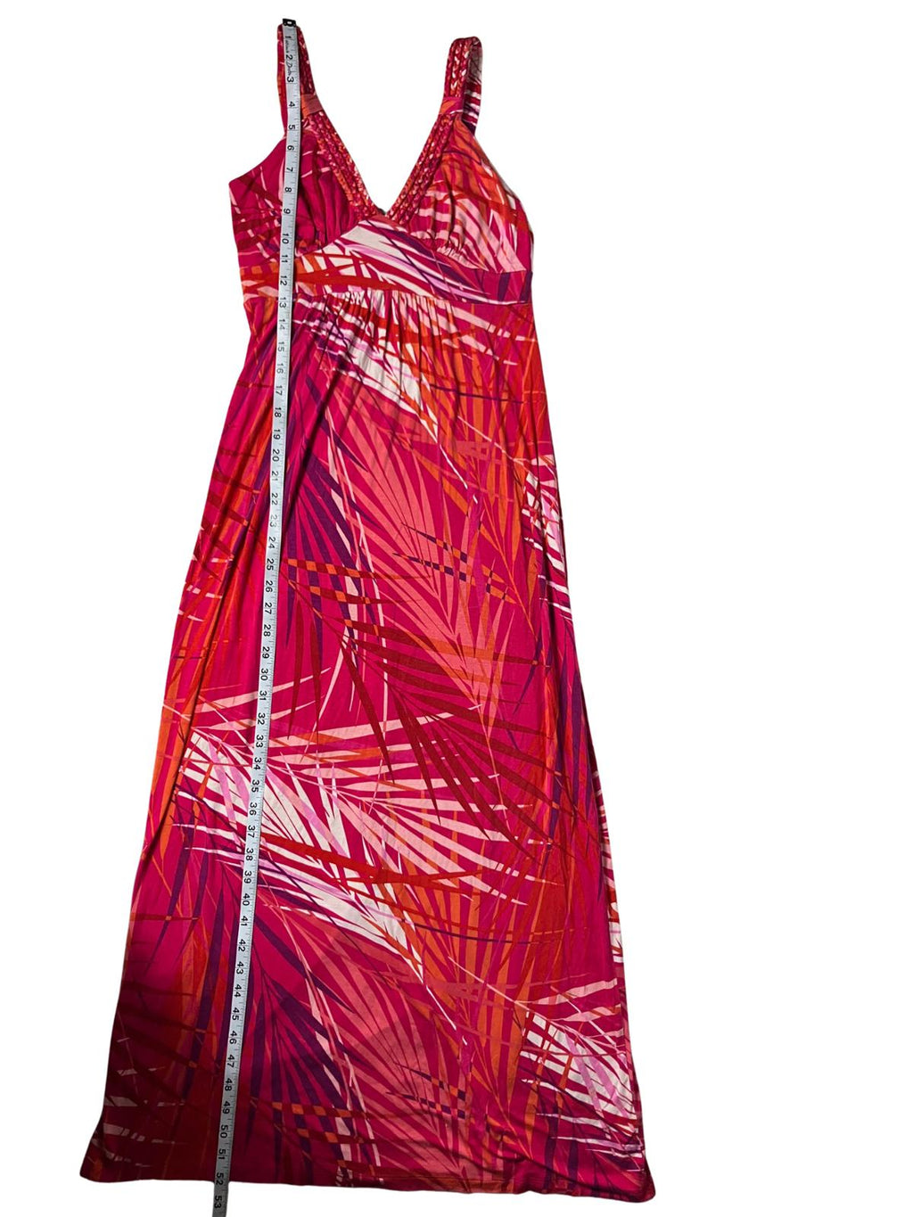 Neiman Marcus — Maxi Dress | Hot pink tropical print, empire waist · Sz M
