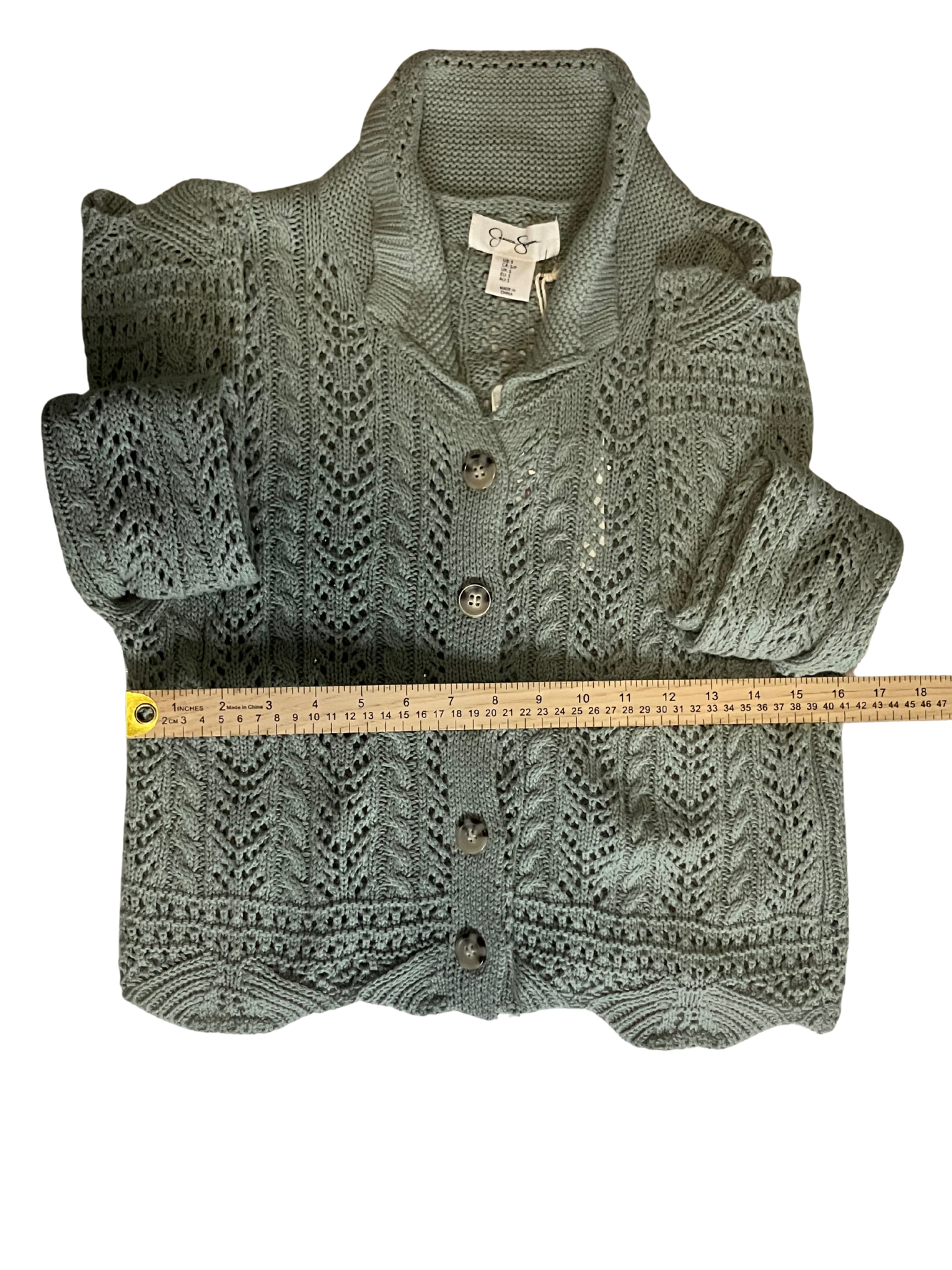 Jessica Simpson Open-Knit Button Front Cardigan–Women’s Size S–Sage Green – NWT