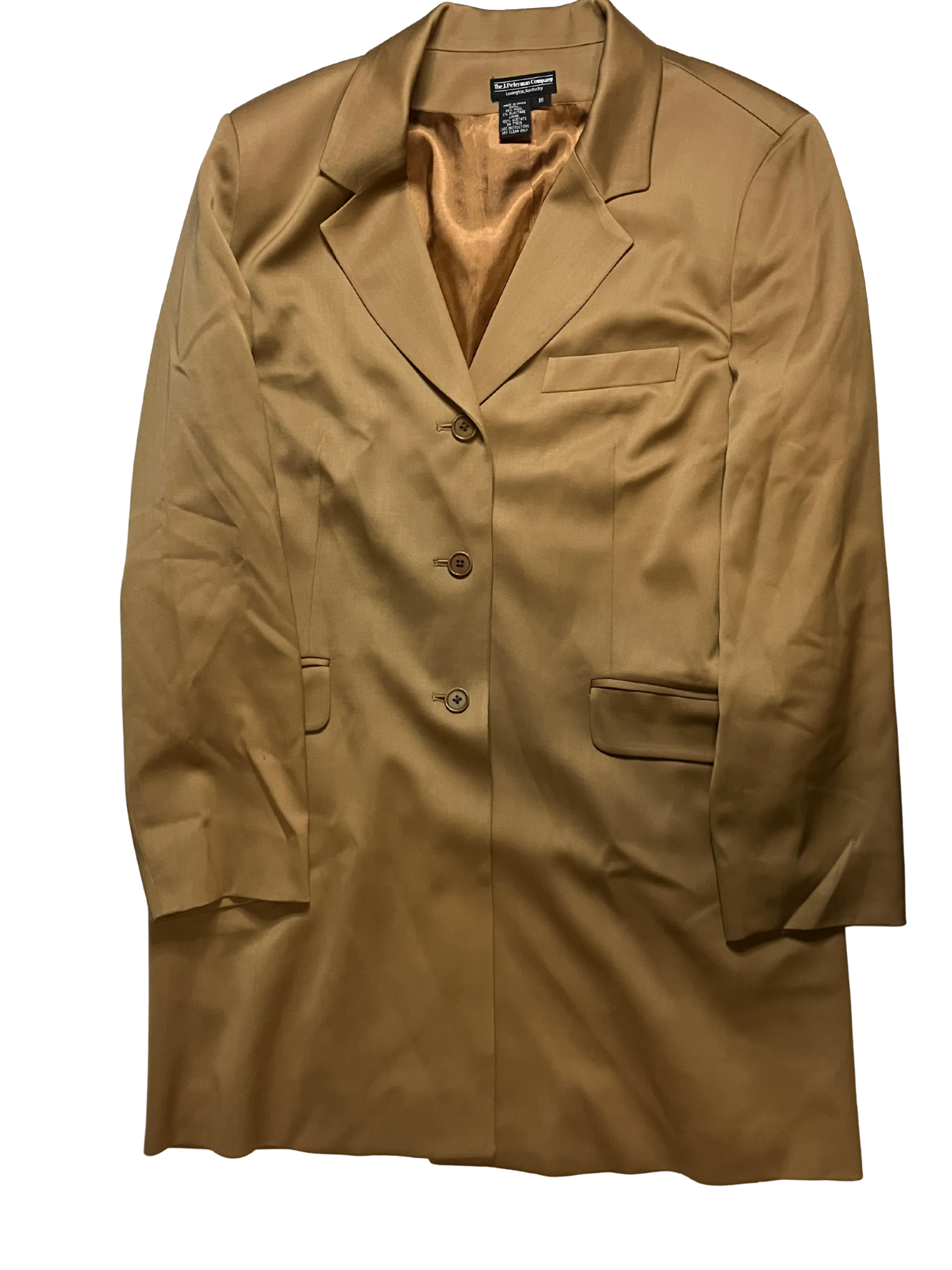 J. Peterman Long Blazer Duster Coat Camel Tan Size 16 XL Vintage Style
