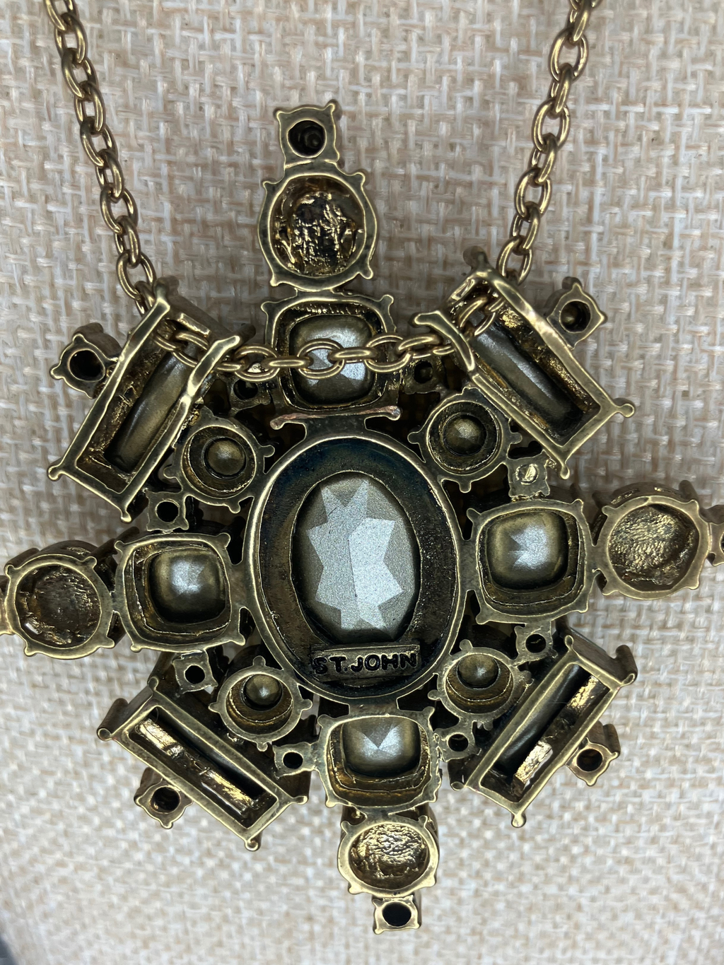 St. John Statement Necklace JWX1643NK Emerald Crystal Pearl Gold Pendant