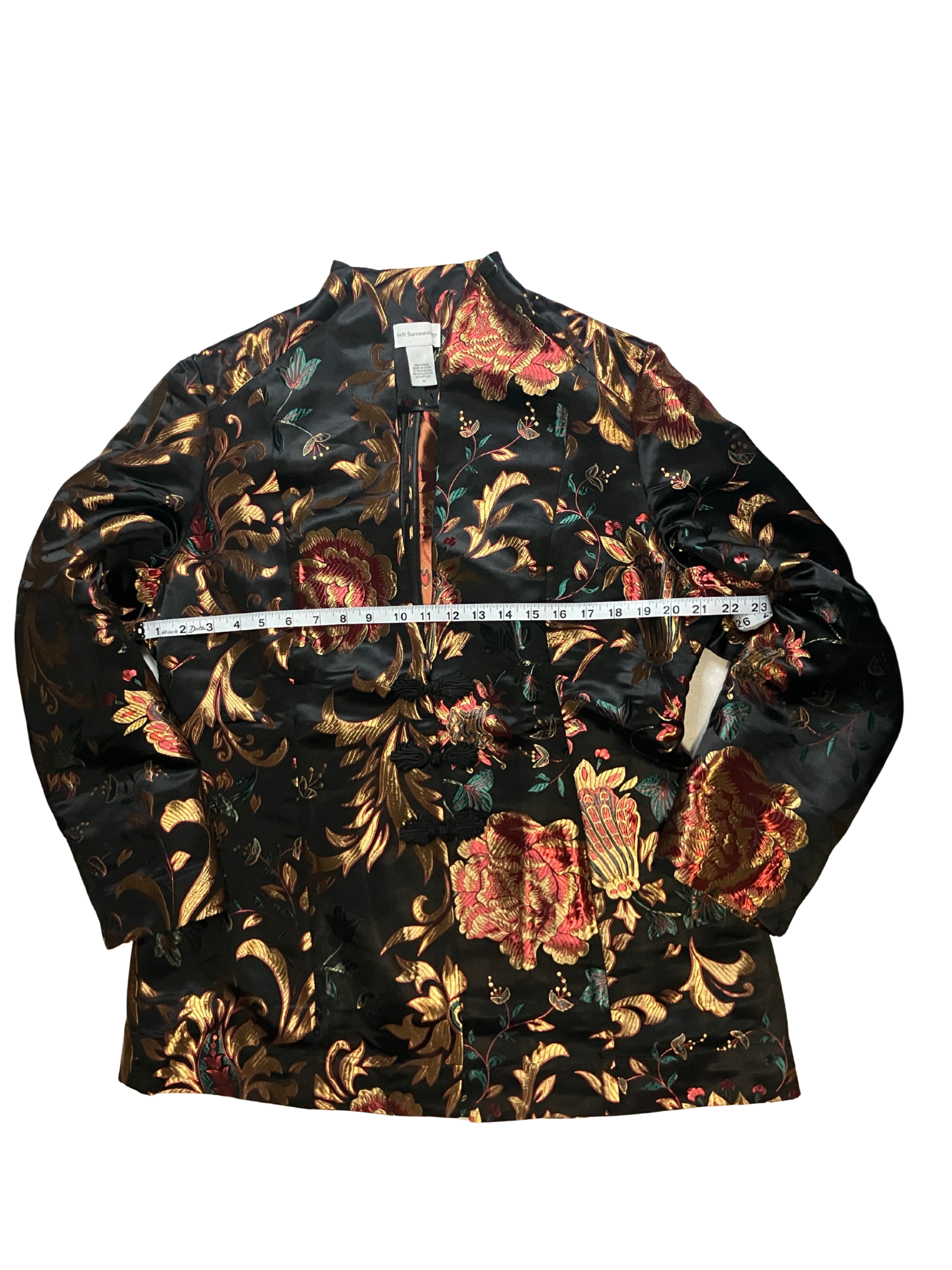 Soft Surroundings Brocade Mandarin Jacket Black Gold Floral XL Oriental