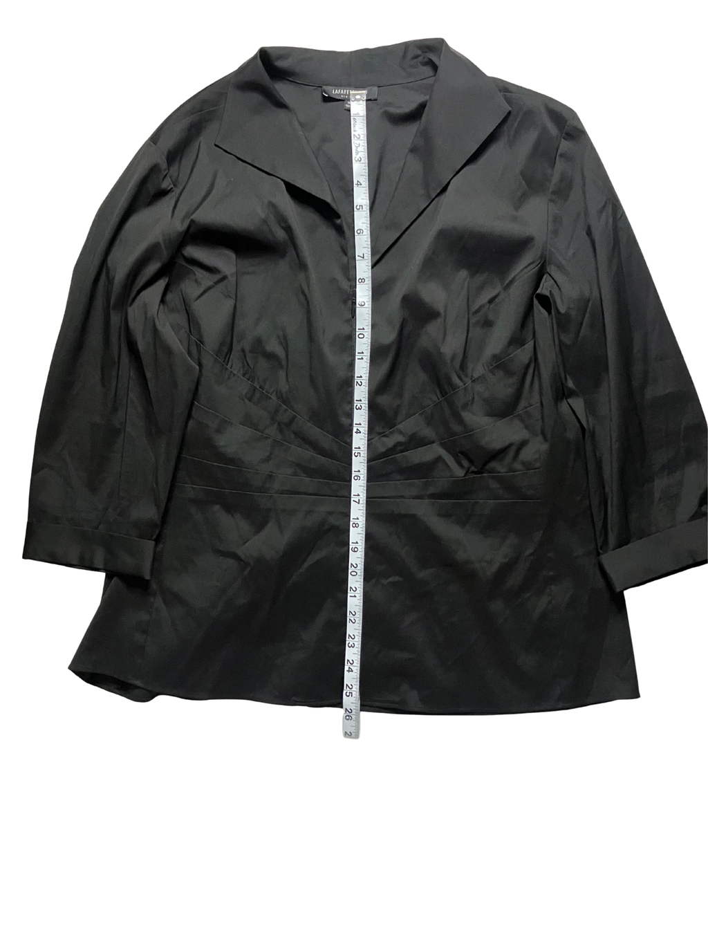 Lafayette 148 New York Black Structured Zip-Front Jacket 3/4 Sleeve Size 16