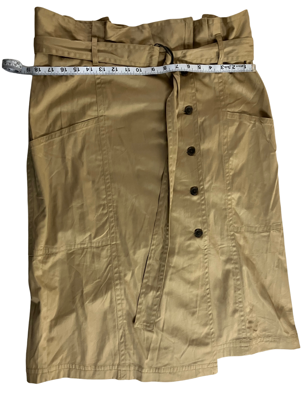 Banana Republic Belted Midi Skirt 16 Khaki Button Front Paperbag Waist NWT