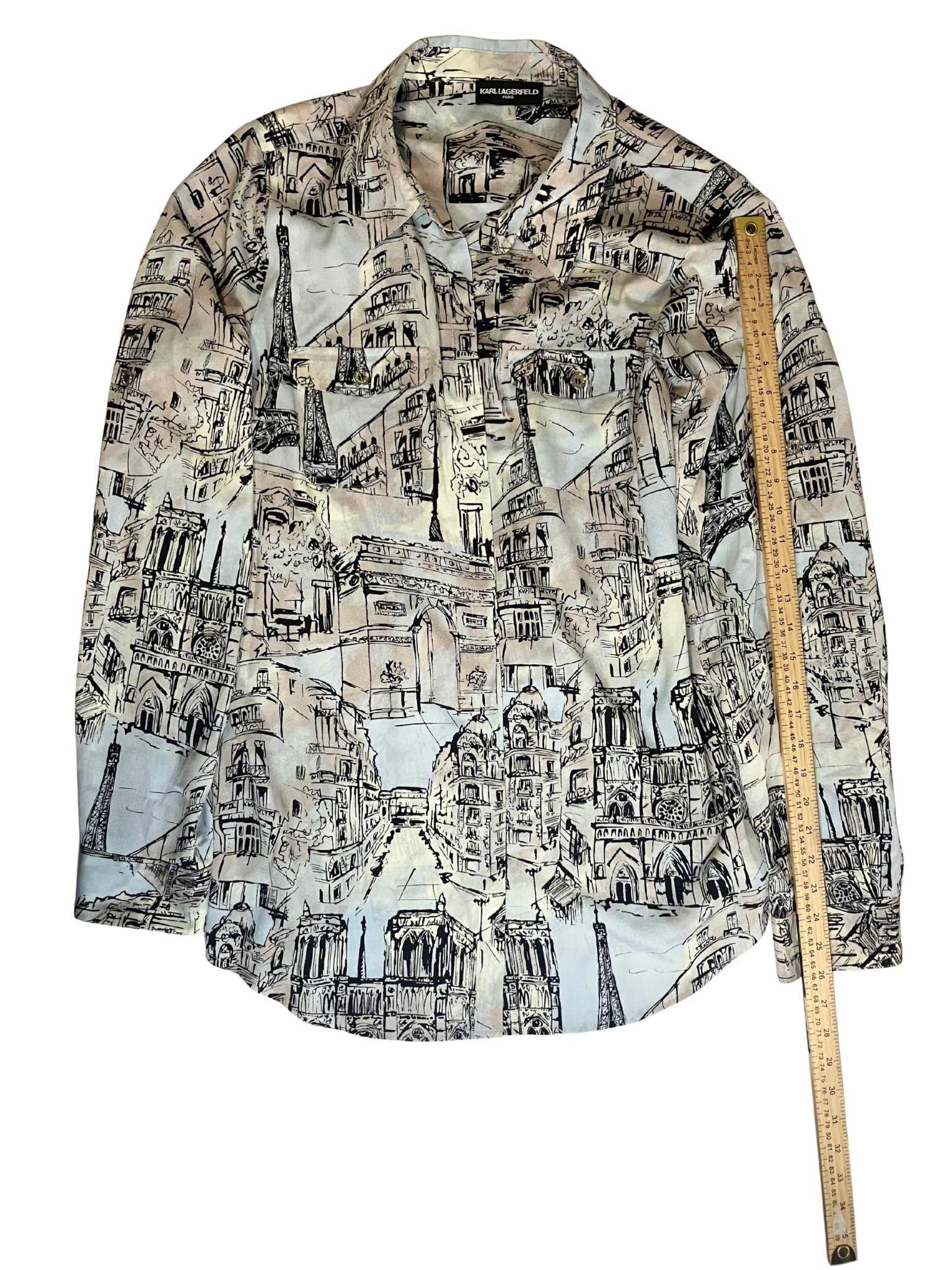 Karl Lagerfeld Paris Parisian Landmarks Print Blouse Size L