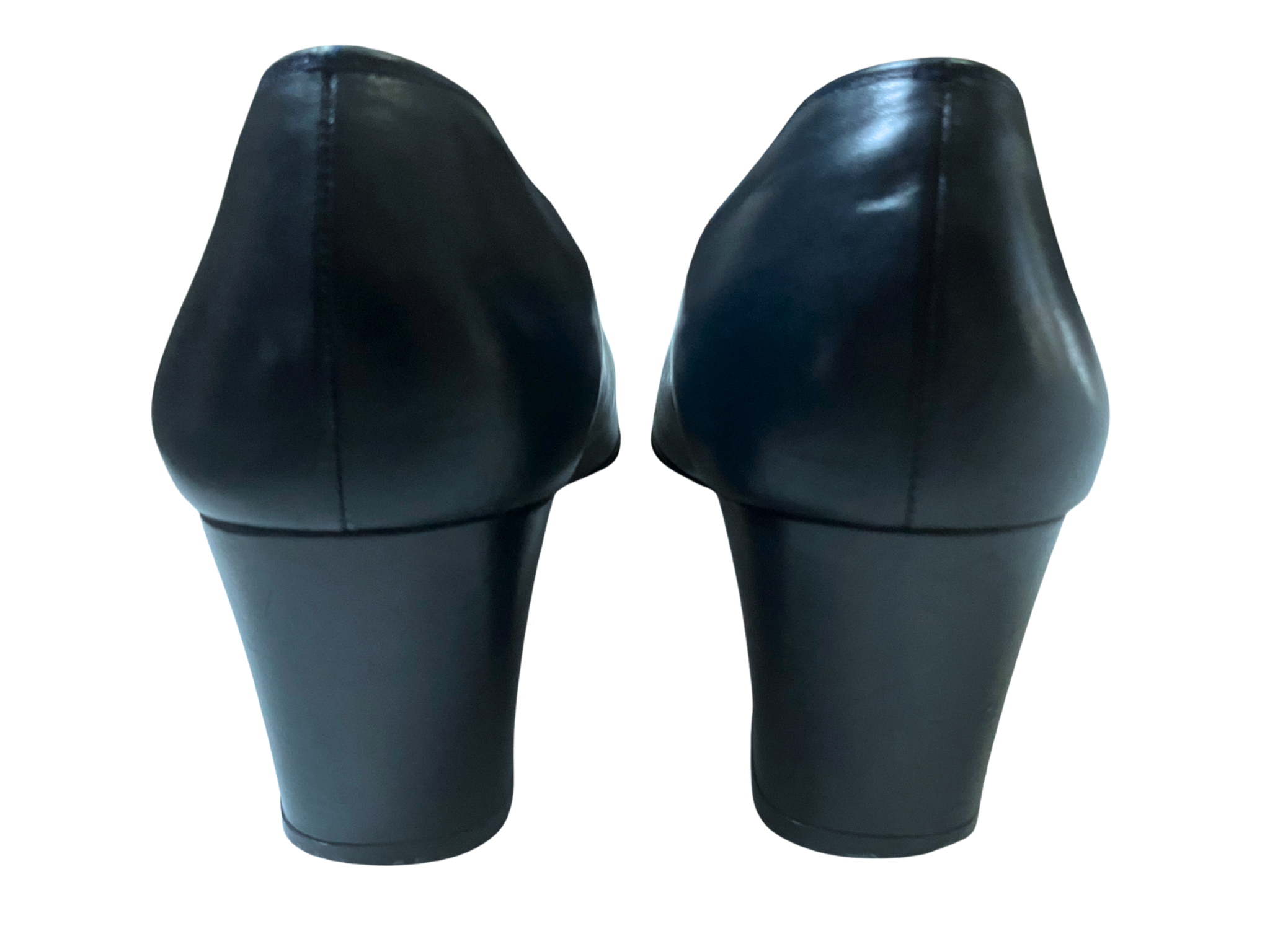 Salvatore Ferragamo Vara Navy Blue Block Heel Pumps Square Toe Gancini Italy