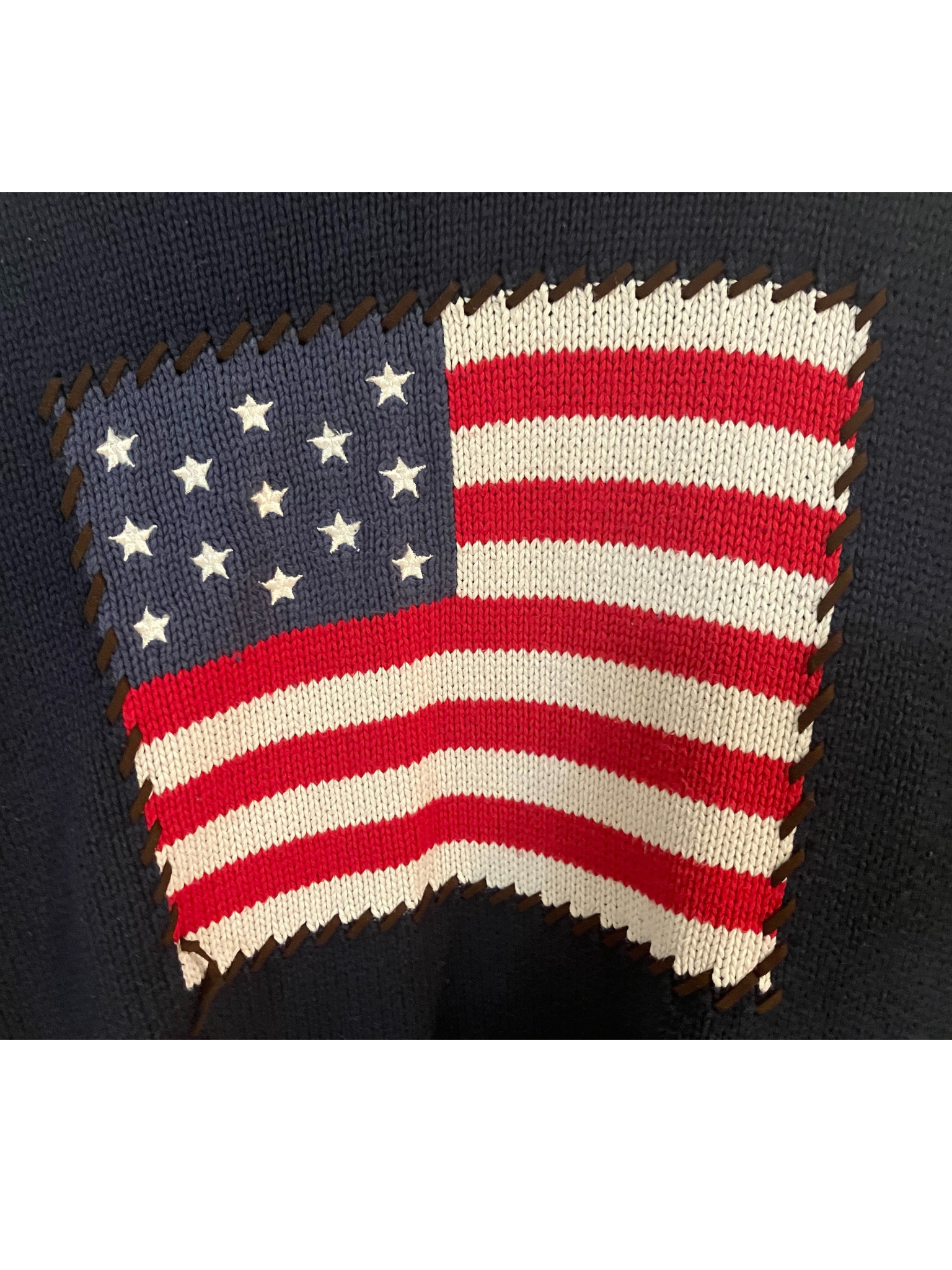 Liz Claiborne Liz&Co Petite Navy Cotton Flag Sweater Size Small