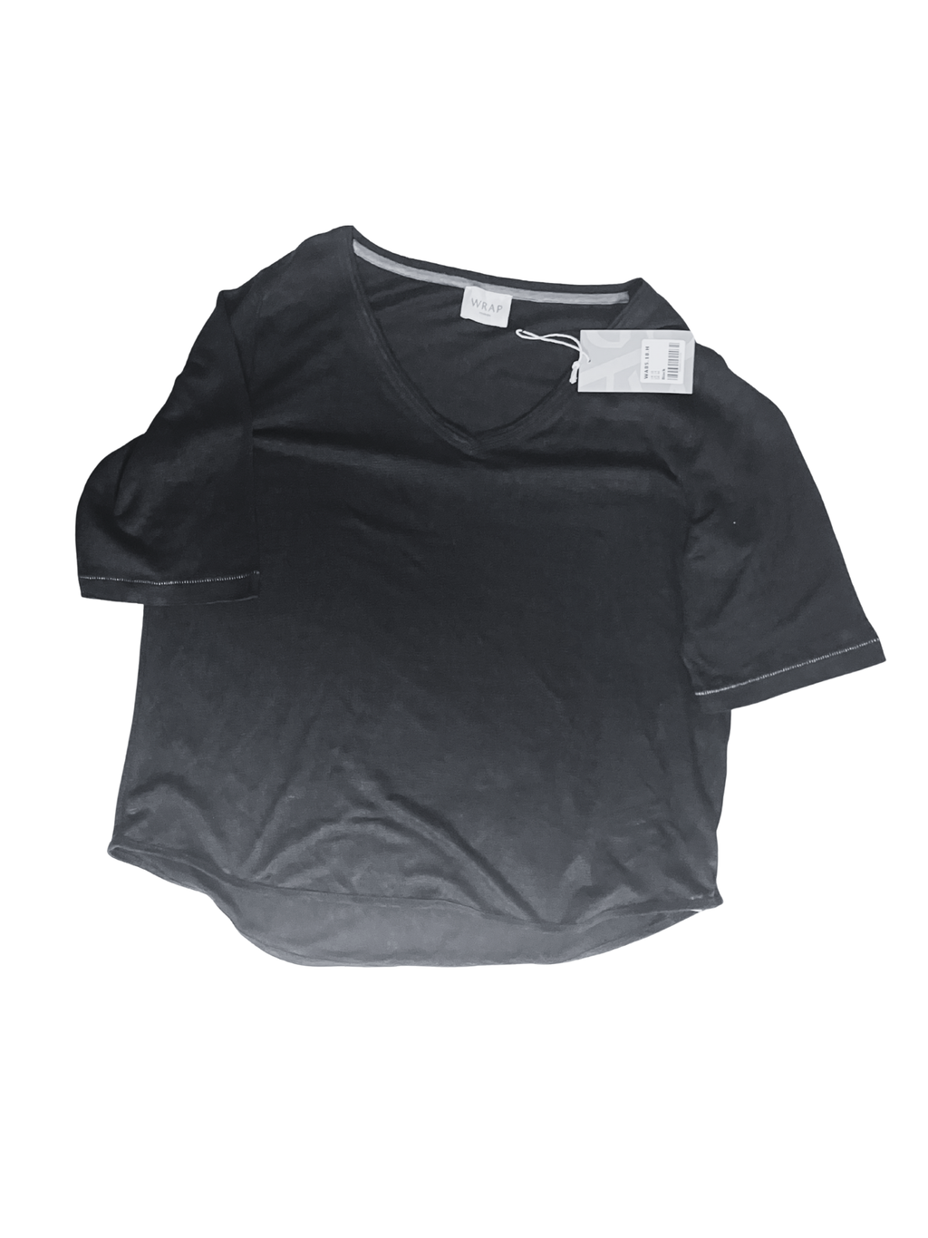 WRAP London Linen Top L Black Breathable V-Neck Short Sleeve NWT