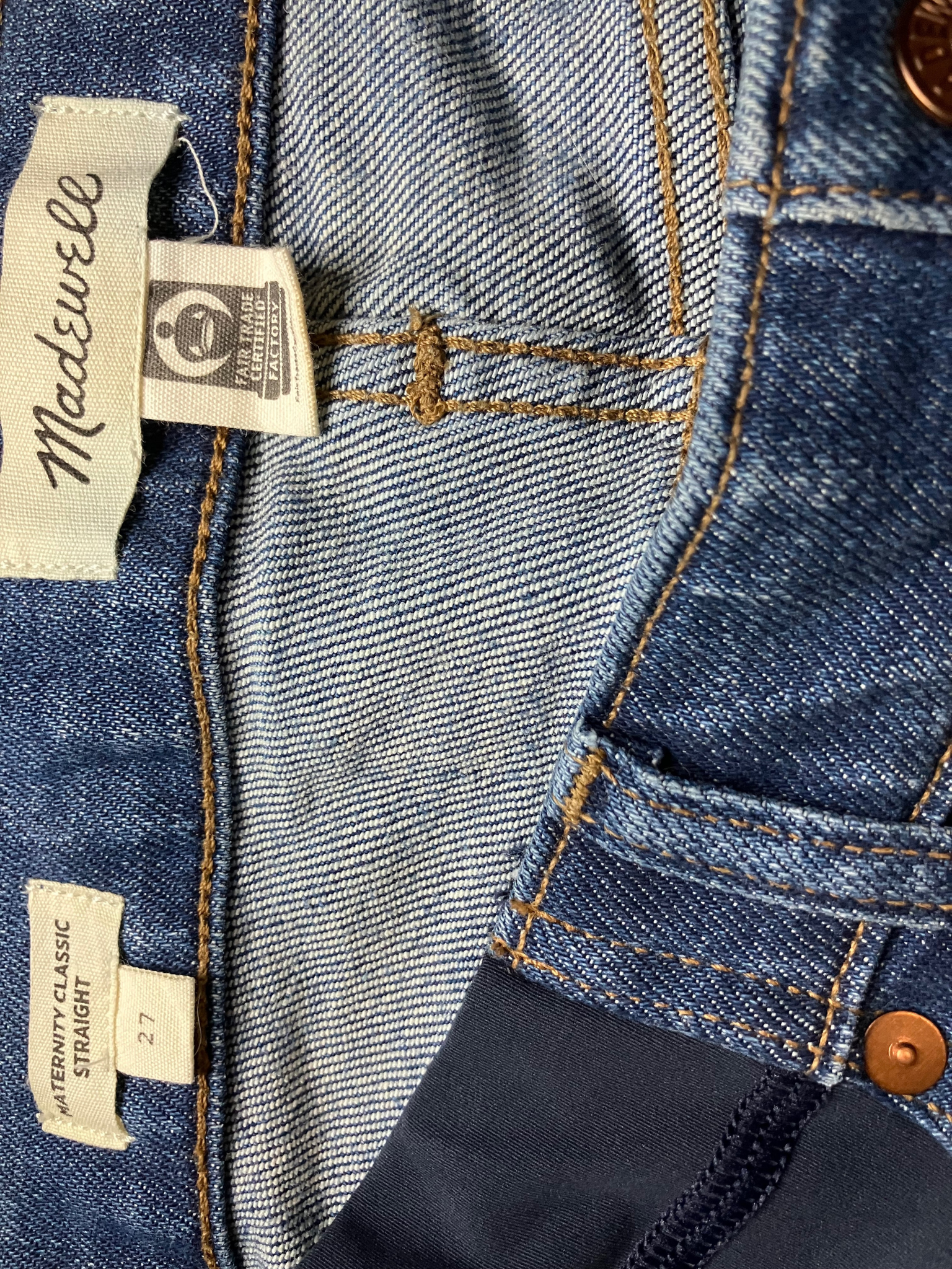 Madewell Maternity Classic Straight Jeans Size 27 Side Panel Stretch Denim