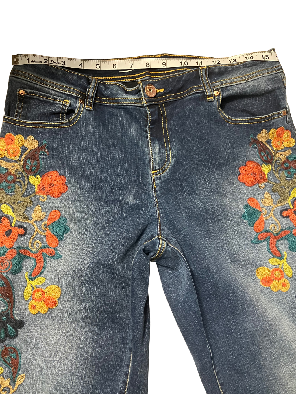 INC International Concepts Floral Embroidered Flare Jeans Size 12