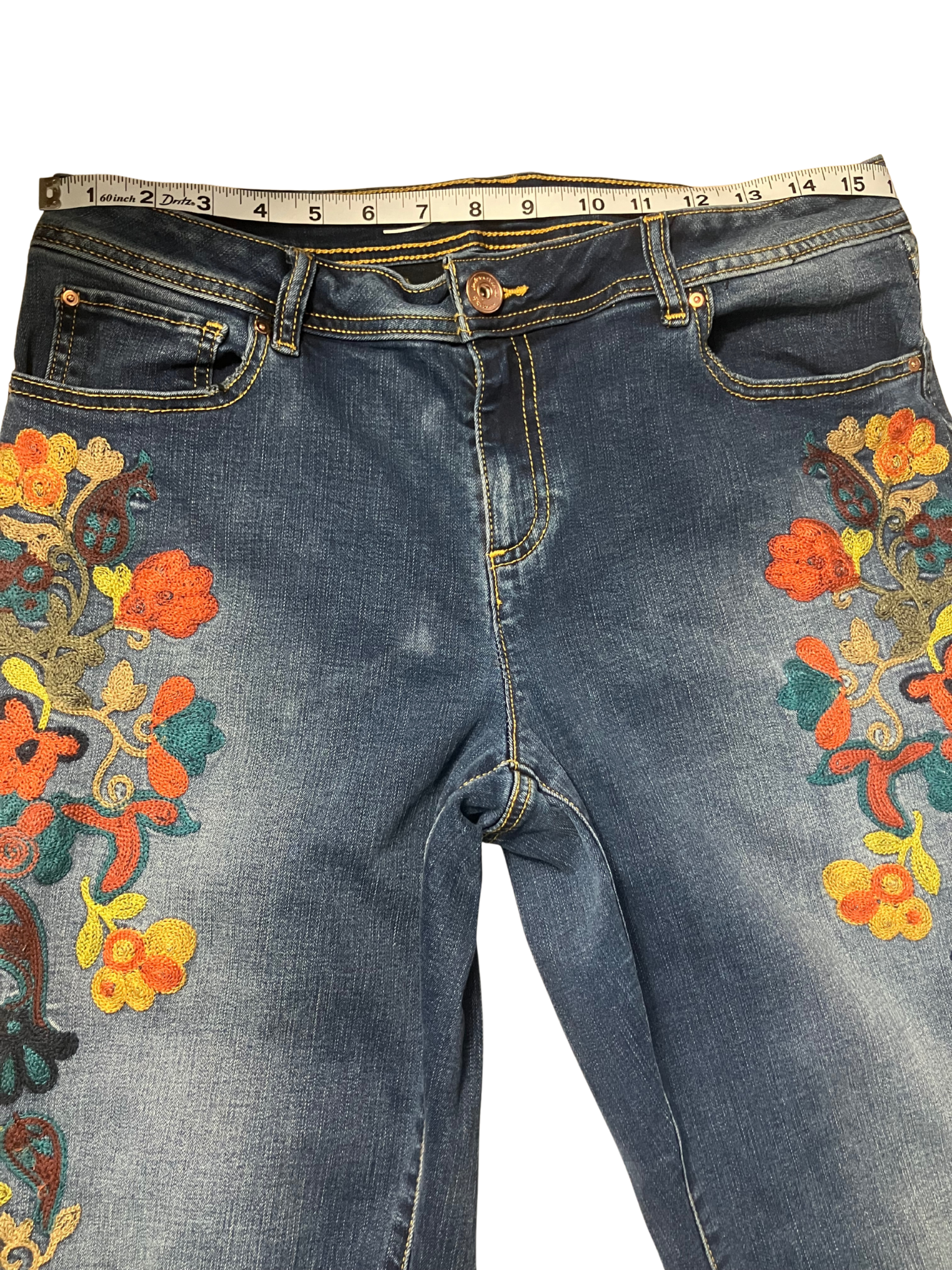 INC International Concepts Floral Embroidered Flare Jeans Size 12