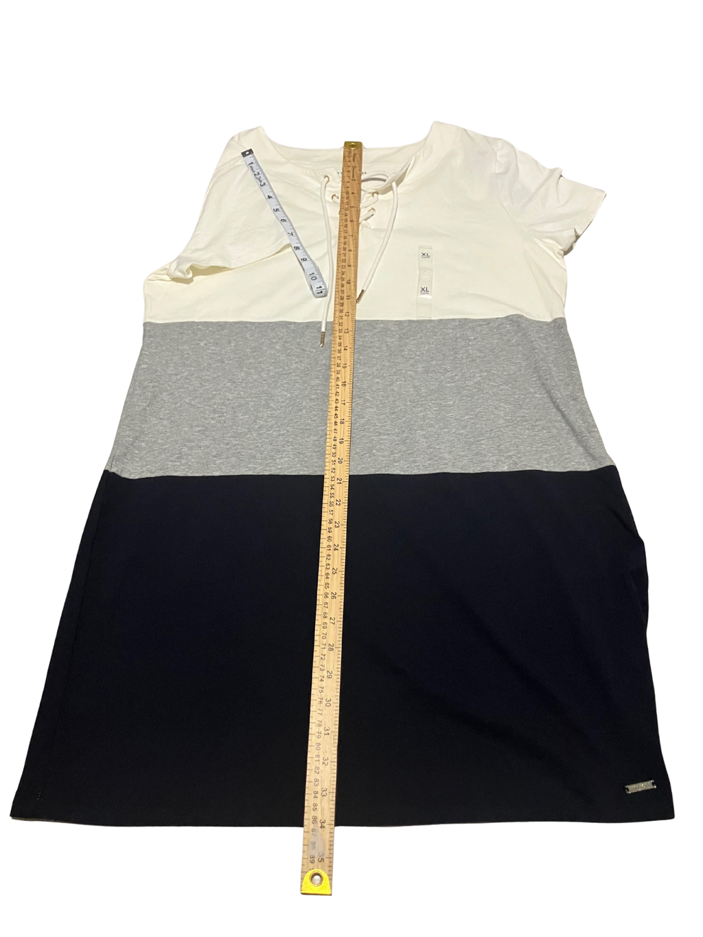 Tommy Hilfiger — Tunic Dress | Cotton colorblock with lace-up neckline · Sz XL