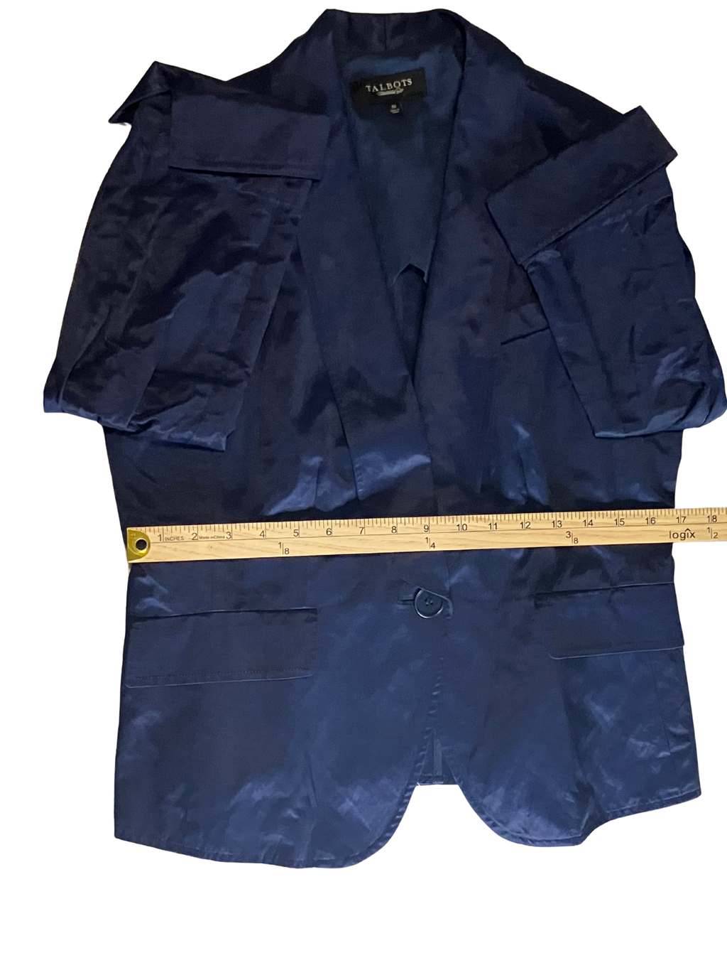 Talbots Navy Blue Blazer Size 10 - Shawl Collar 3/4 Sleeve Single Button