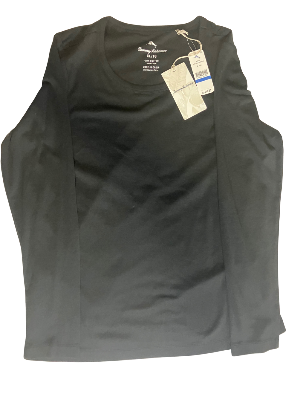 Tommy Bahama Long Sleeve Top XL Black Scoop Neck Premium Cotton NWT