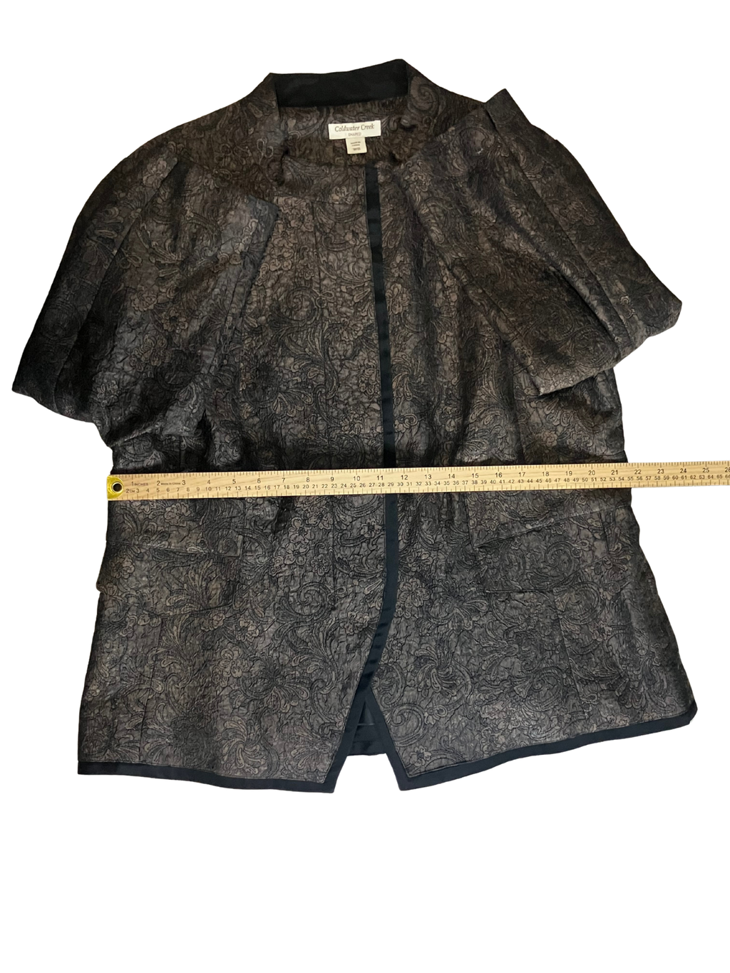 Coldwater Creek Brocade Jacquard Open Front Jacket Women’s 18W Black Metallic