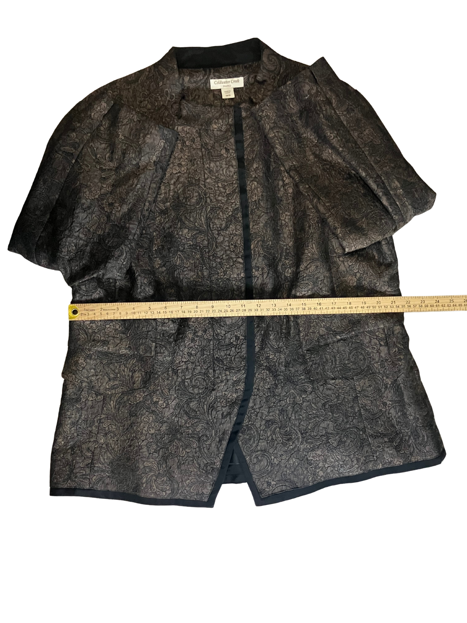 Coldwater Creek Brocade Jacquard Open Front Jacket Women’s 18W Black Metallic