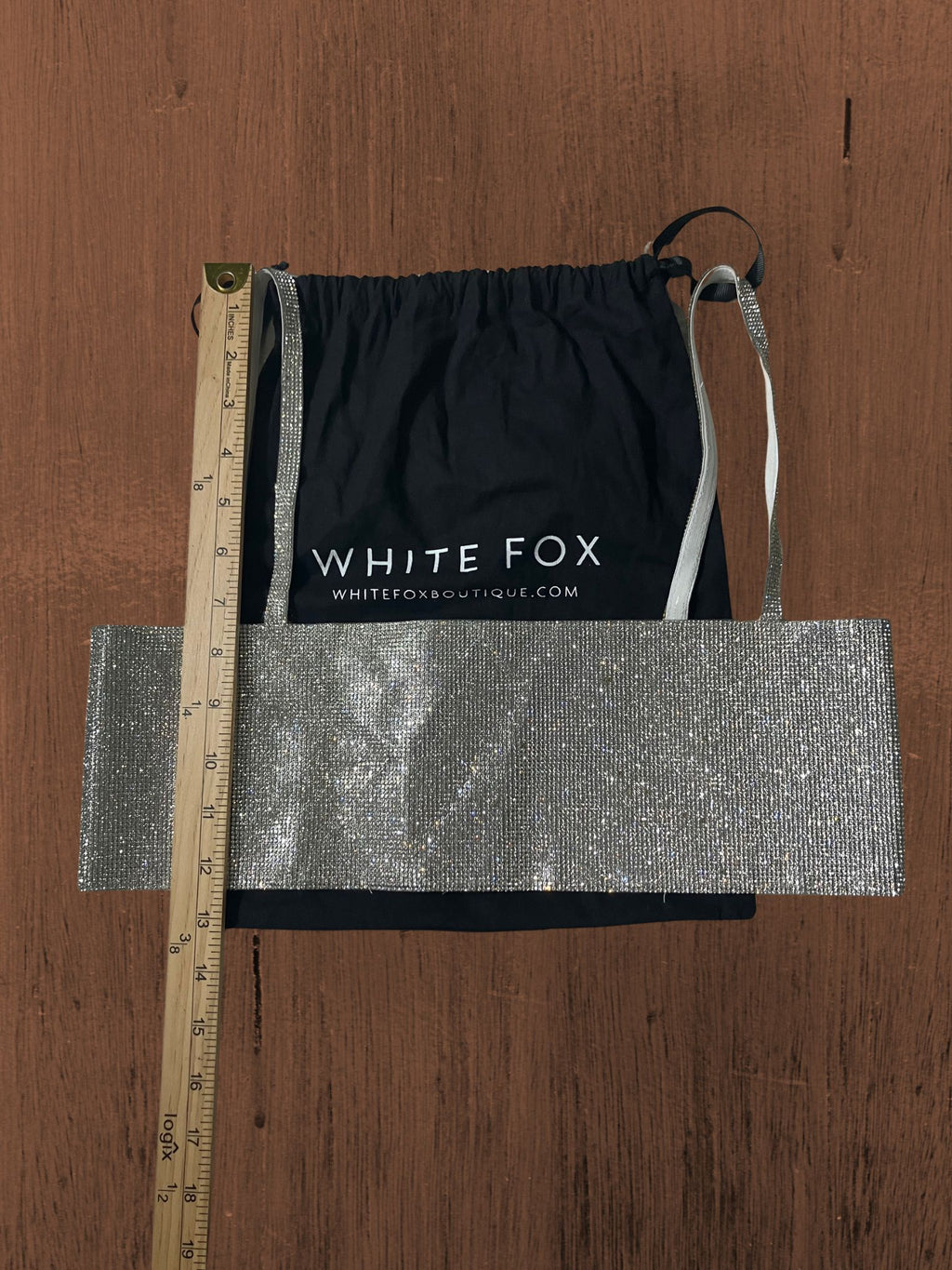 White Fox Boutique — Rhinestone Bandeau Crop Top | Crystal embellished, silver sparkle · Sz XS