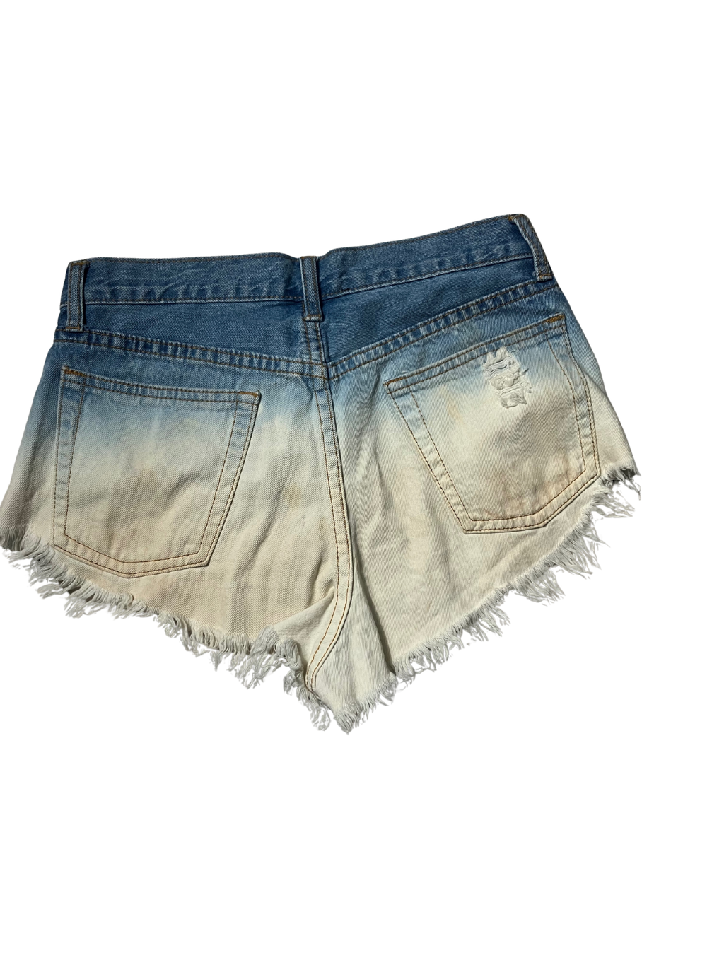 Signature Tribal Print Ombré Denim Cutoff Shorts - Blue Cream Frayed