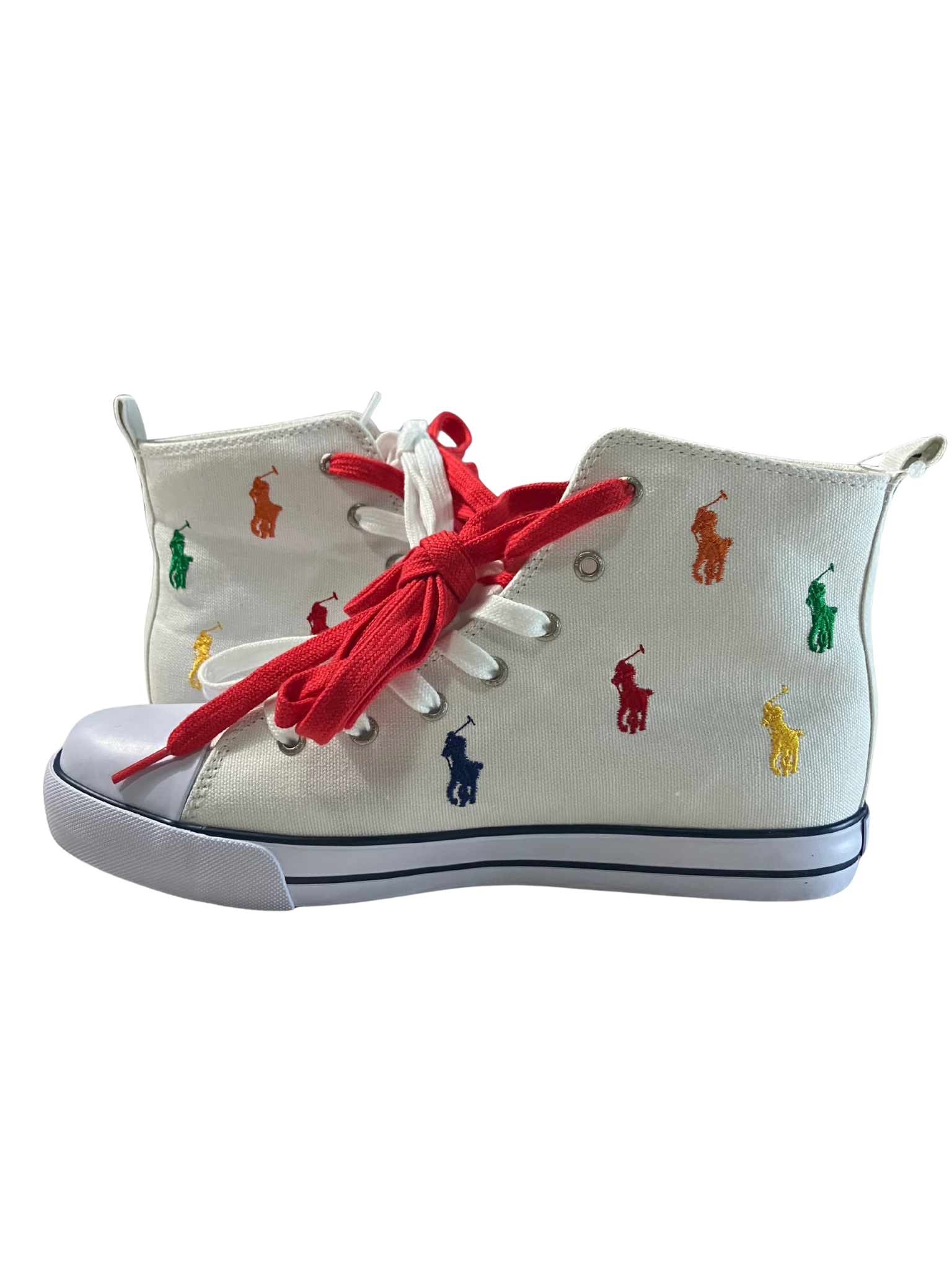 Polo Ralph Lauren High-Top Canvas Sneakers Multicolor Embroidered Logo Size 7