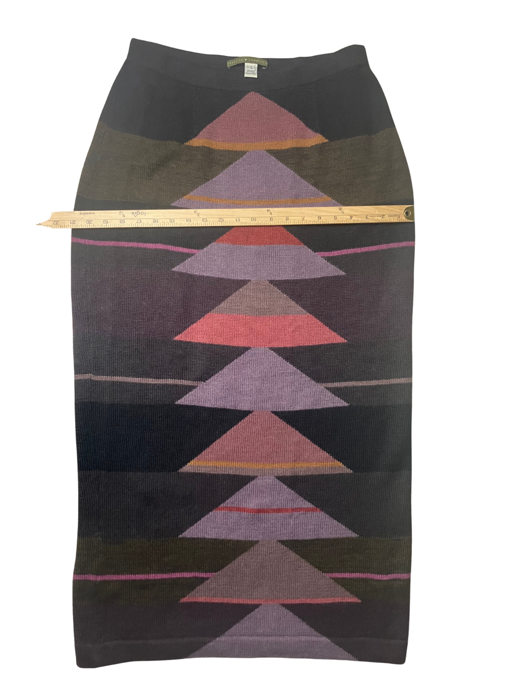 Peruvian Connection — Intarsia Knit Skirt | Baby alpaca & wool, geometric pattern · Sz L