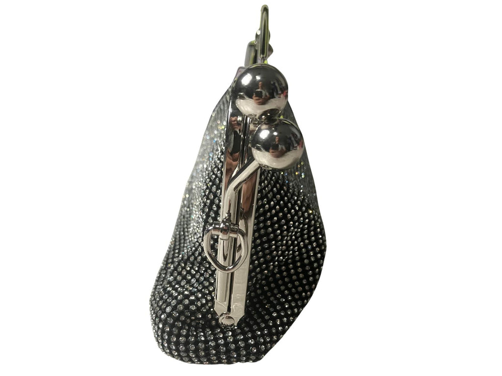 Black Rhinestone Evening Clutch Bag with Silver Frame