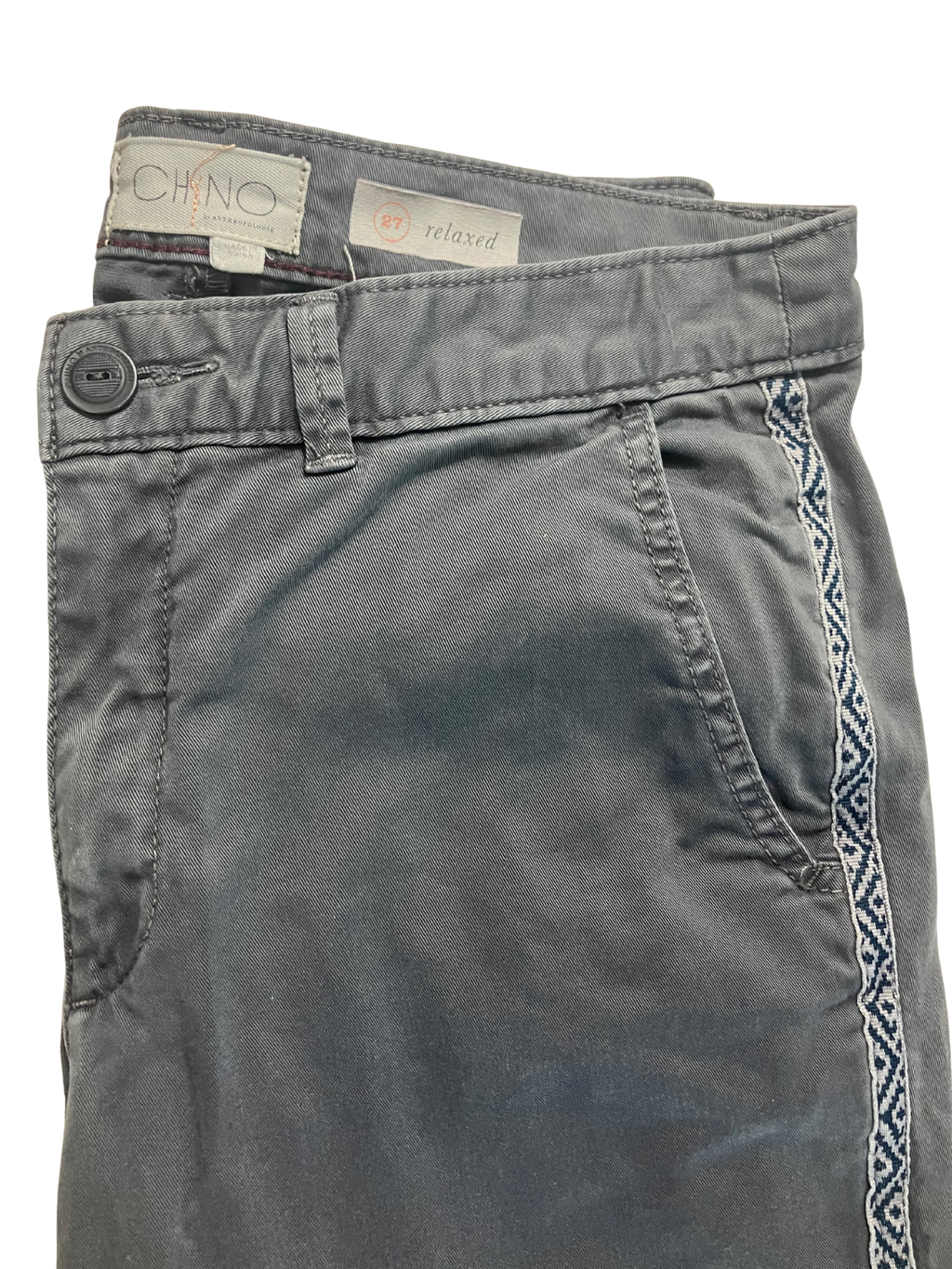 Chino Gray Relaxed Fit Pants with Woven Side Trim - Size 27