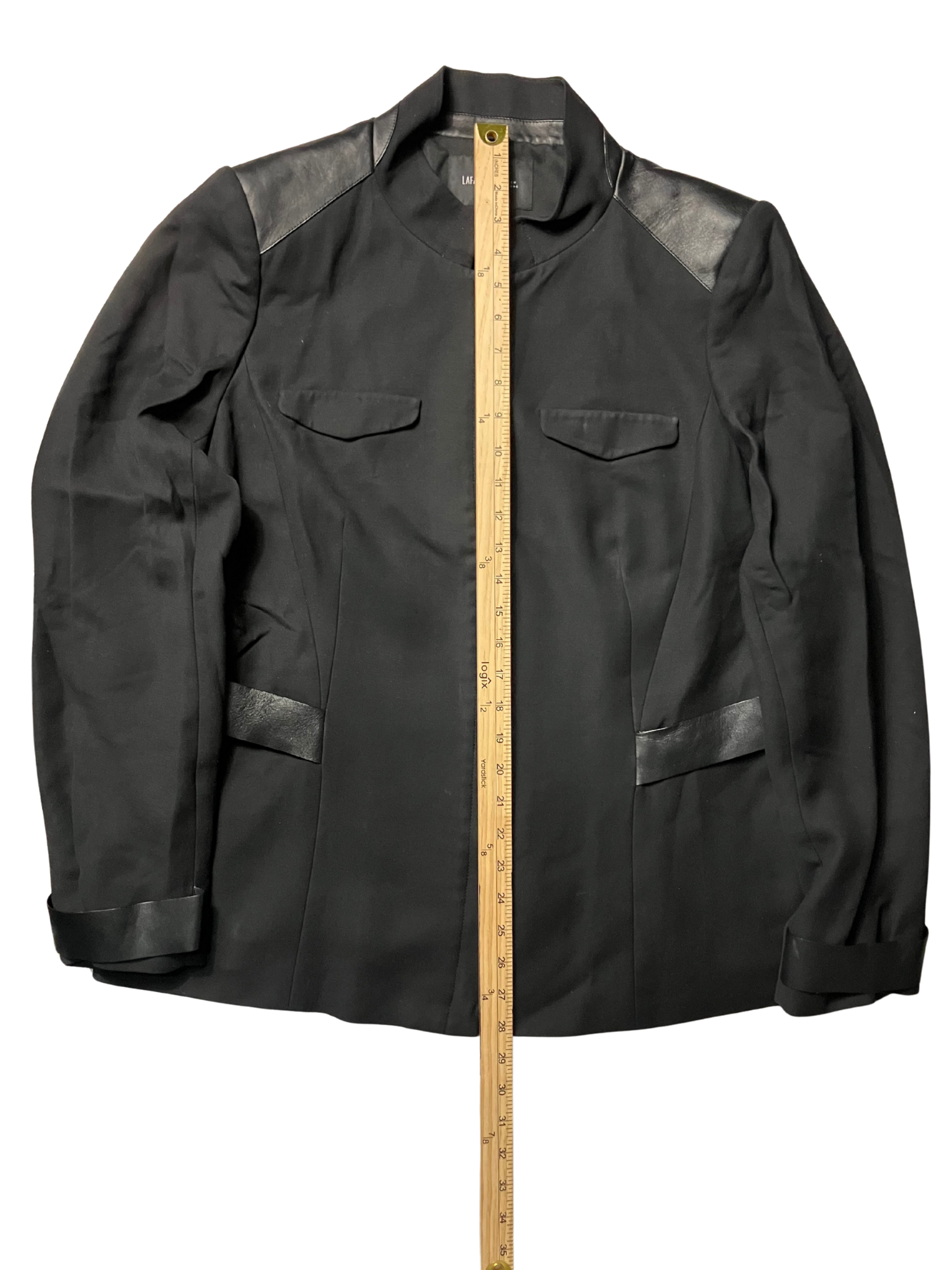 Lafayette 148 New York Black Jacket w/ Leather Trim Size 16